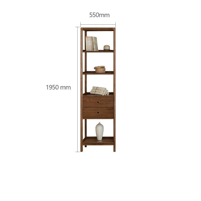 Solid Black Walnut & Ash Wood Bookshelf - Modern Bookcase with Display Cabinet & Wall Shelf for Living Room, Office & Library Storage