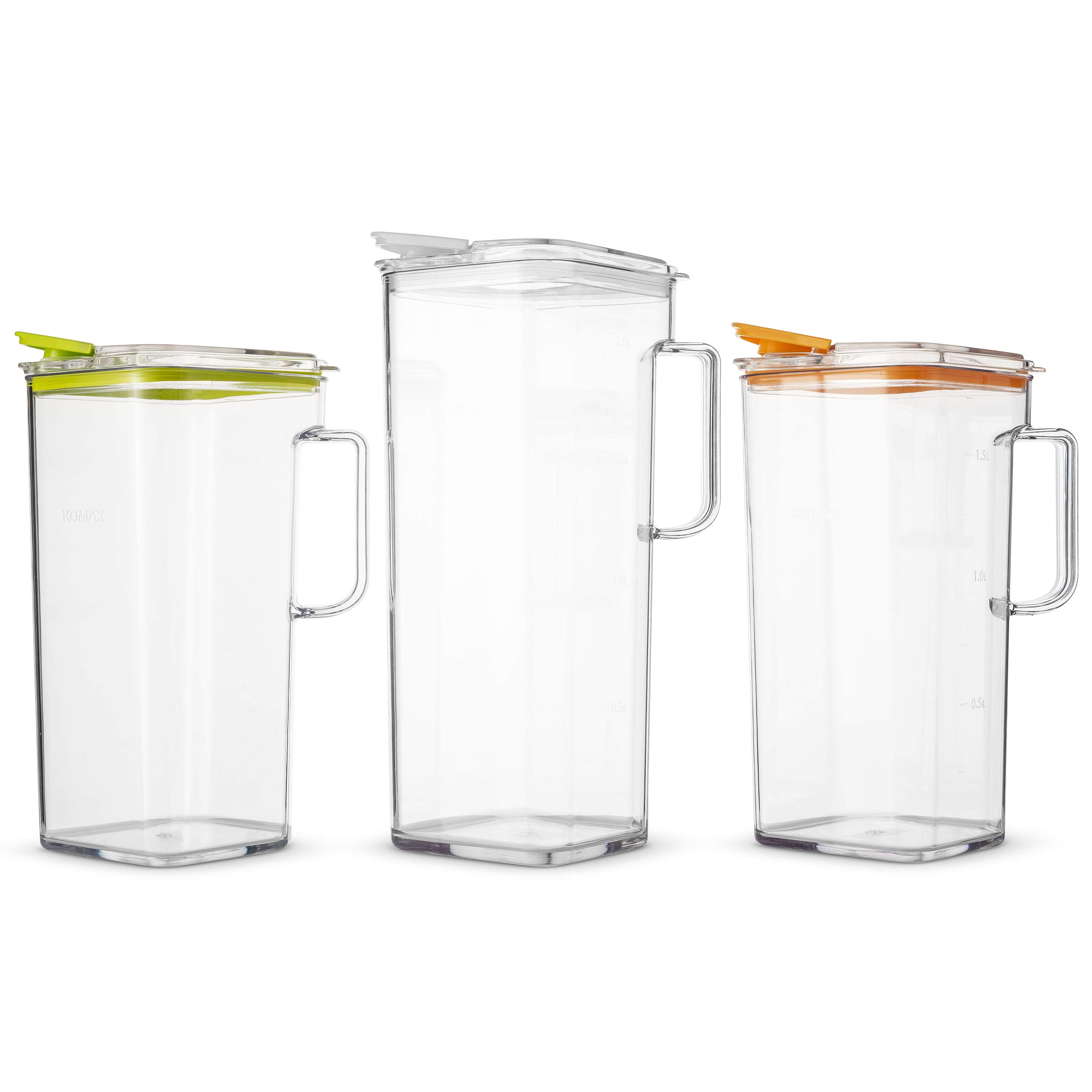 Komax Tritan Plastic Water Pitcher with Lid – BPA-Free, 2.4 Qt Square Pitcher for Water, Iced Tea, Juice & Sangria – Microwave & Dishwasher Safe – Fridge Storage Container – Perfect for Parties, BBQs & Daily Hydration