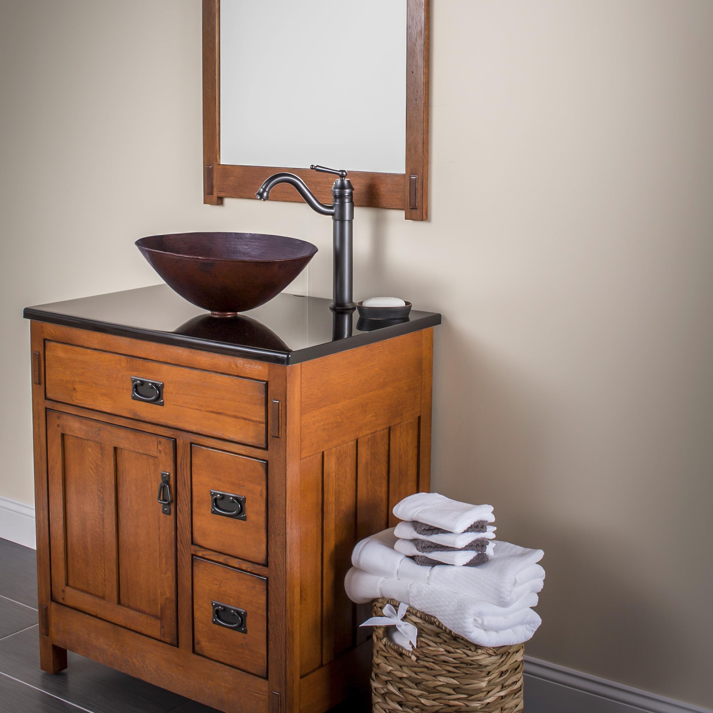 Novatto BILBOA Copper Vessel Sink Set - Oil Rubbed Bronze Finish - Modern Bathroom Vanity Sink for Farmhouse, Rustic & Contemporary Home Decor