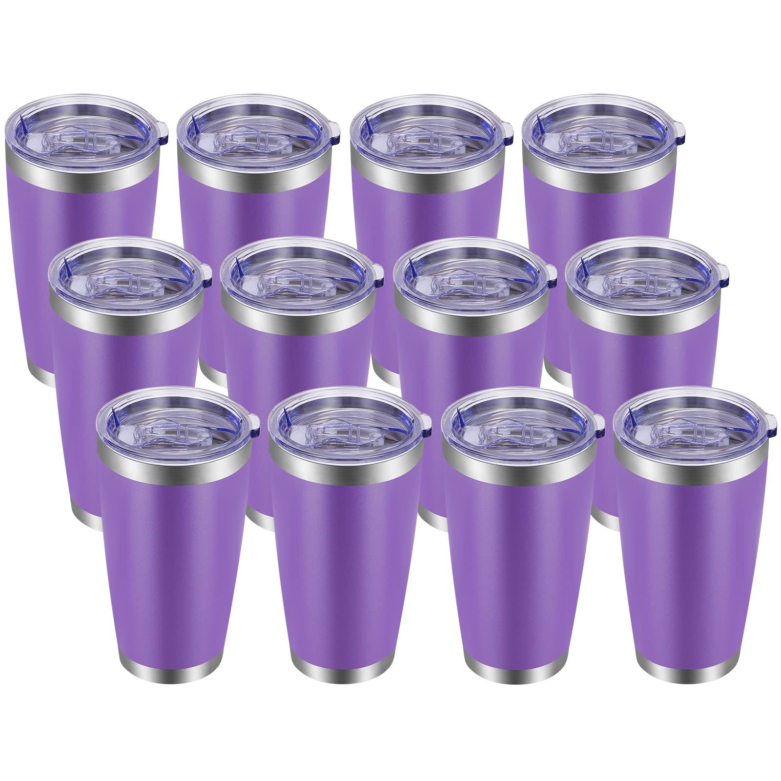 VEGOND 20oz Stainless Steel Tumbler with Lid & Straw - Vacuum Insulated Double Wall Travel Mug, Powder Coated Coffee Cup (12 Pack, Purple) - Perfect for Office, Gym, Camping & Outdoor Activities
