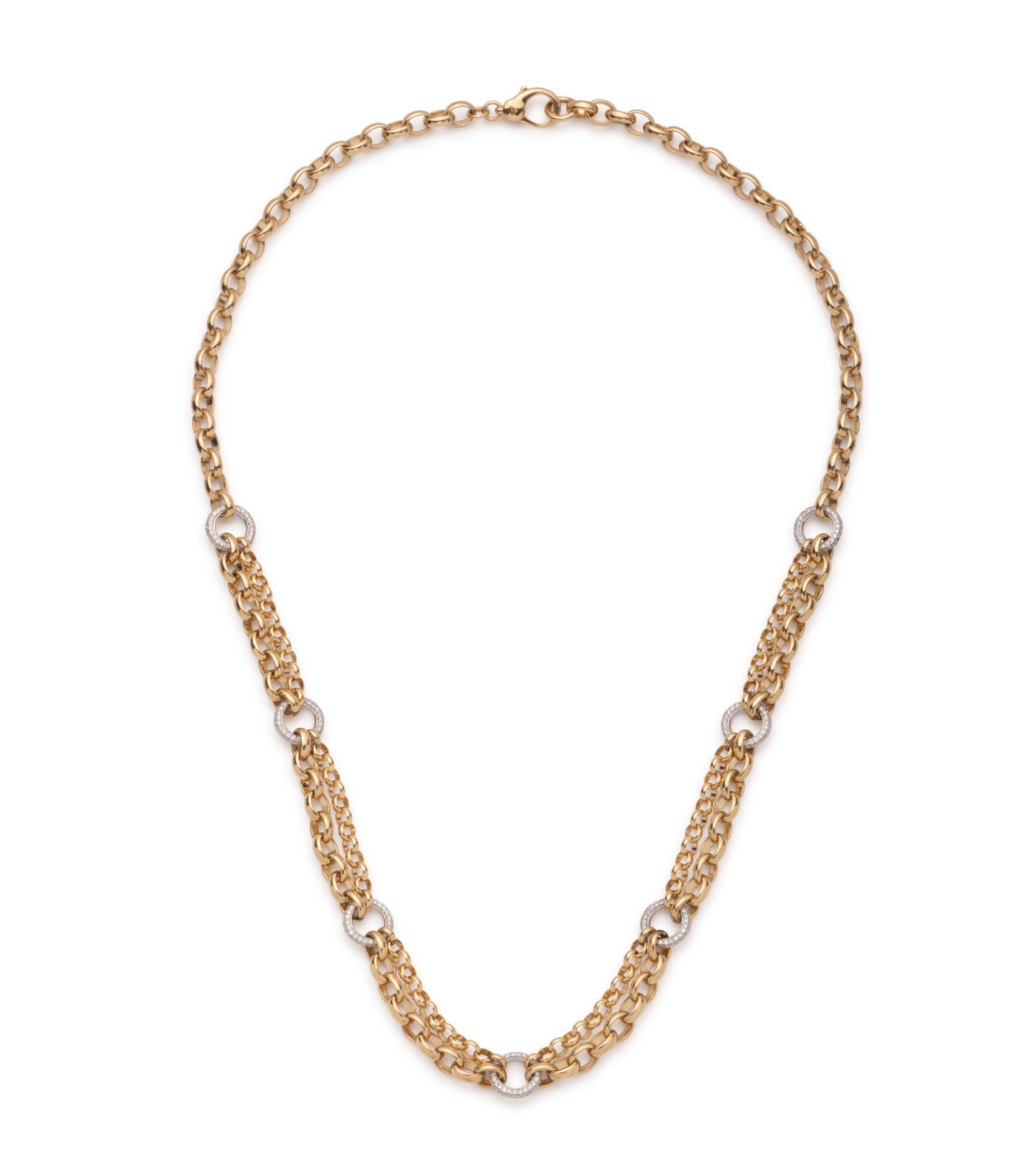 Yellow Gold Festoon Chain Necklace with Pave Diamond Links - Elegant Jewelry for Parties, Weddings & Special Occasions