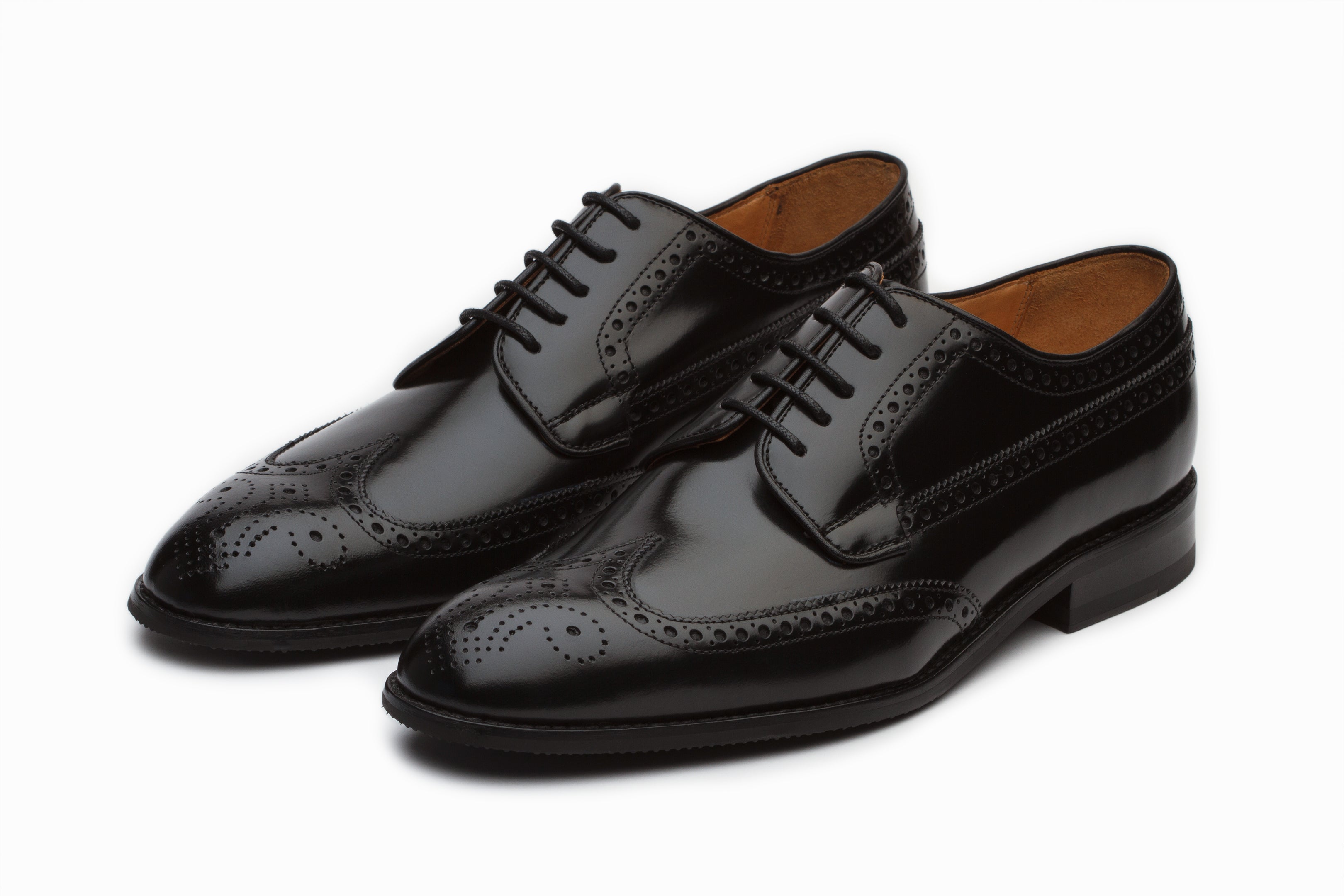 Premium Wingtip Derby Brogue Dress Shoes - High Gloss Black Oxfords for Men | Formal Business, Wedding & Special Occasion Footwear