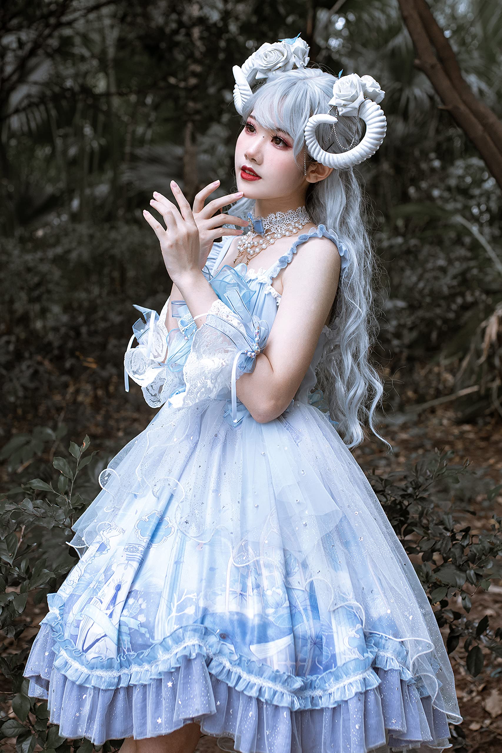 Sweet Lolita Dress for Women - Plus Size Kawaii Gothic Jumper Skirt in Blue | Perfect for Cosplay, Anime Conventions & Gothic Fashion