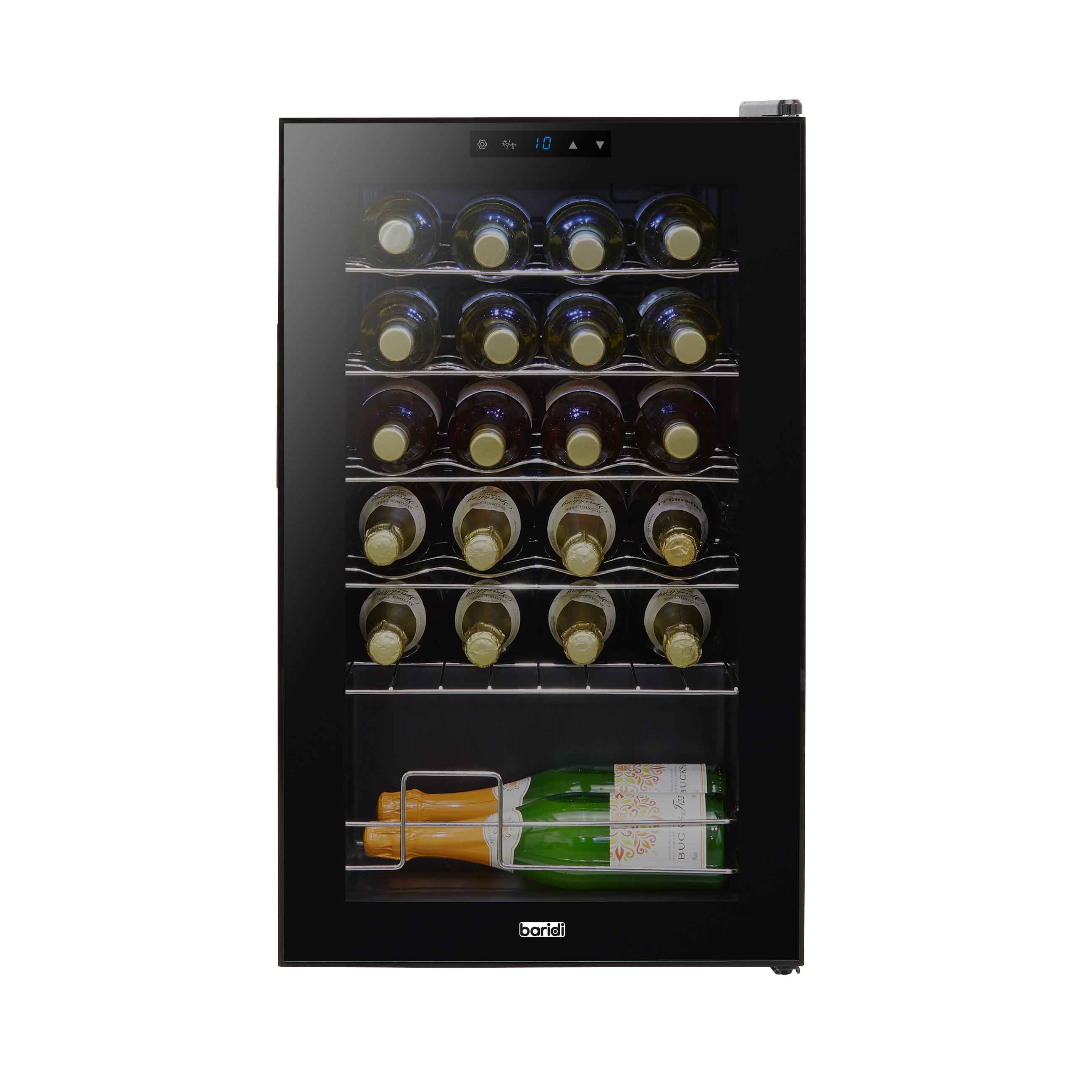 Baridi 24 Bottle Wine Cooler Refrigerator - Digital Touch Screen Control, LED Interior Lighting, Freestanding Black Wine Fridge for Home, Kitchen, or Bar Use