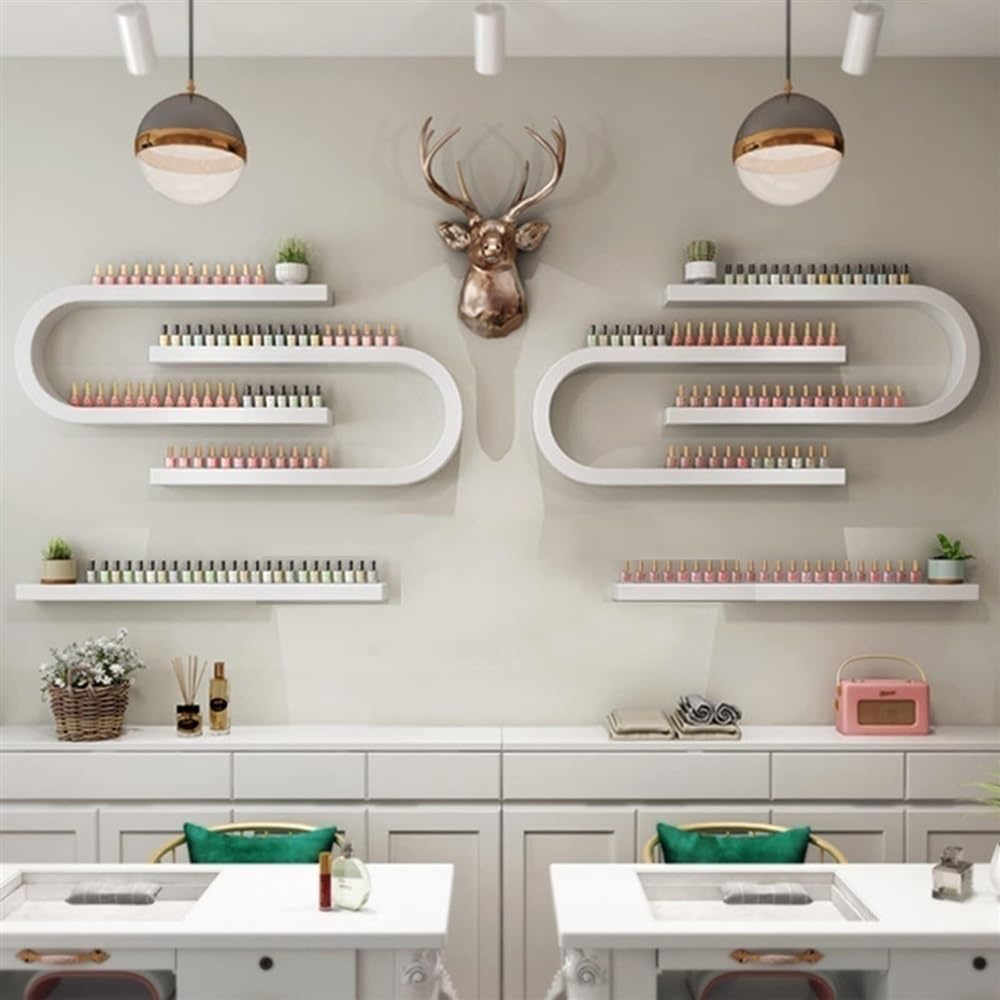 Wall Mounted Nail Polish Organizer - 6-Piece U-Shaped Metal Shelf Set for Salon & Beauty Shop Display (White) | Perfect for Nail Polish Storage, Wall Organization & Salon Decor