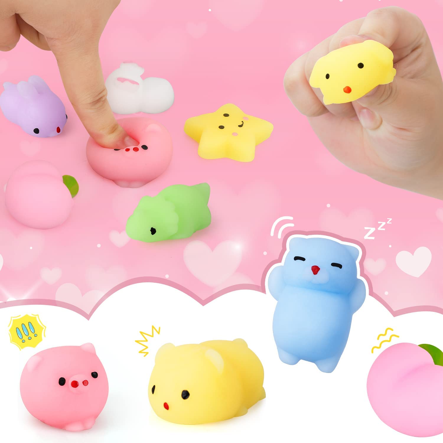 TOY Life 28pcs Mochi Squishy Toys Set - Kawaii Stress Relief Fidget Toys with Filled Hearts & Birthday Cards - Perfect Birthday Gifts for Kids, Classroom Prizes, Party Favors for Girls & Boys - Great for Sensory Play, Anxiety Relief and Party Decorations