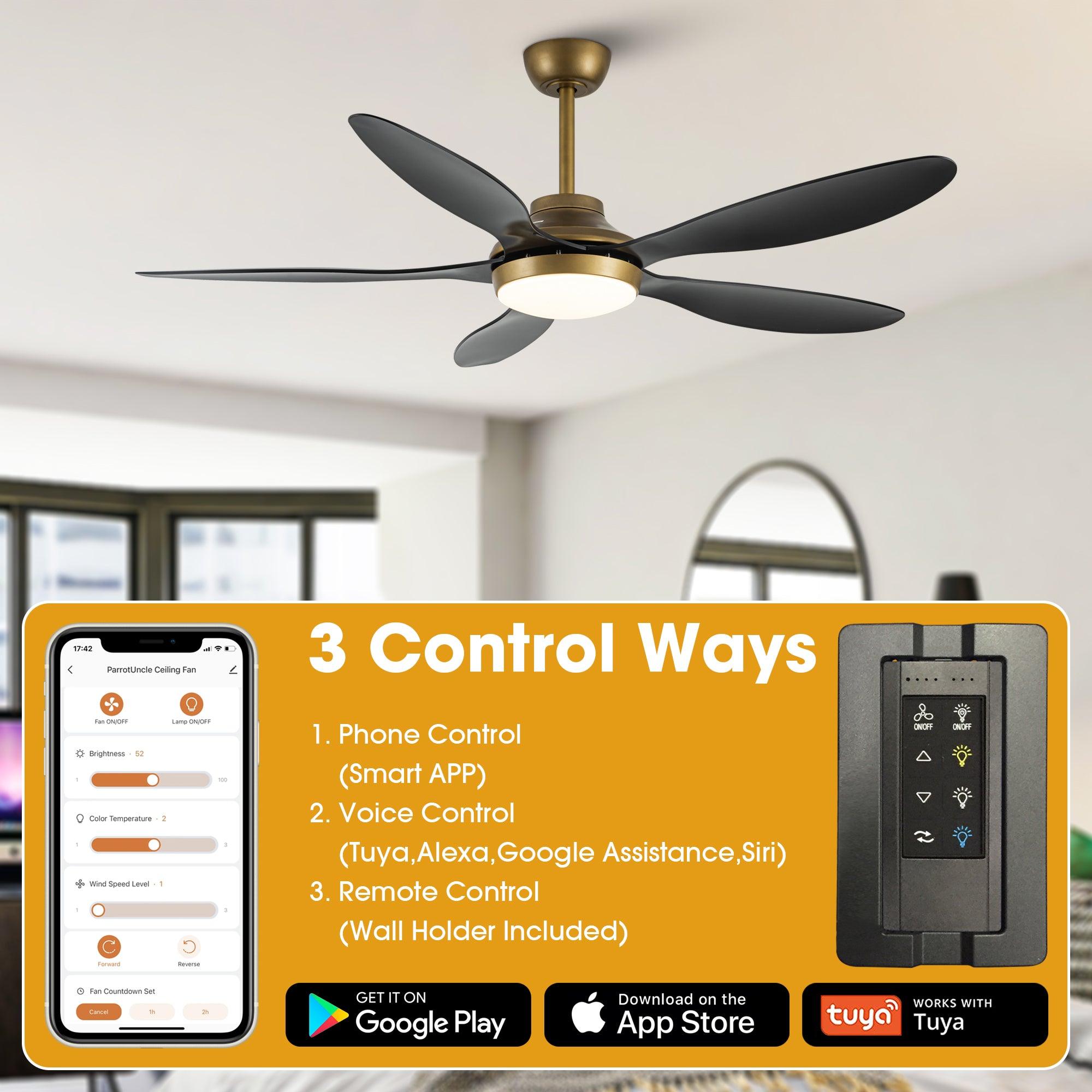52 Inch Punjab Smart Ceiling Fan with LED Light - Energy Efficient, Remote Control, Quiet Operation for Bedroom, Living Room, and Office