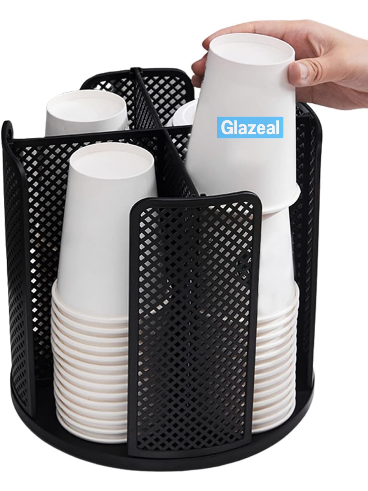Rotatable Cup and Lid Organizer with 4 Compartments - Coffee Cup Dispenser for 5-16 oz Paper Cups - Space-Saving Storage for Home, Kitchen, Coffee Shop, Restaurant, Bar & Office - Perfect for Organizing Coffee Cups, Lids & Drinkware on Countertops