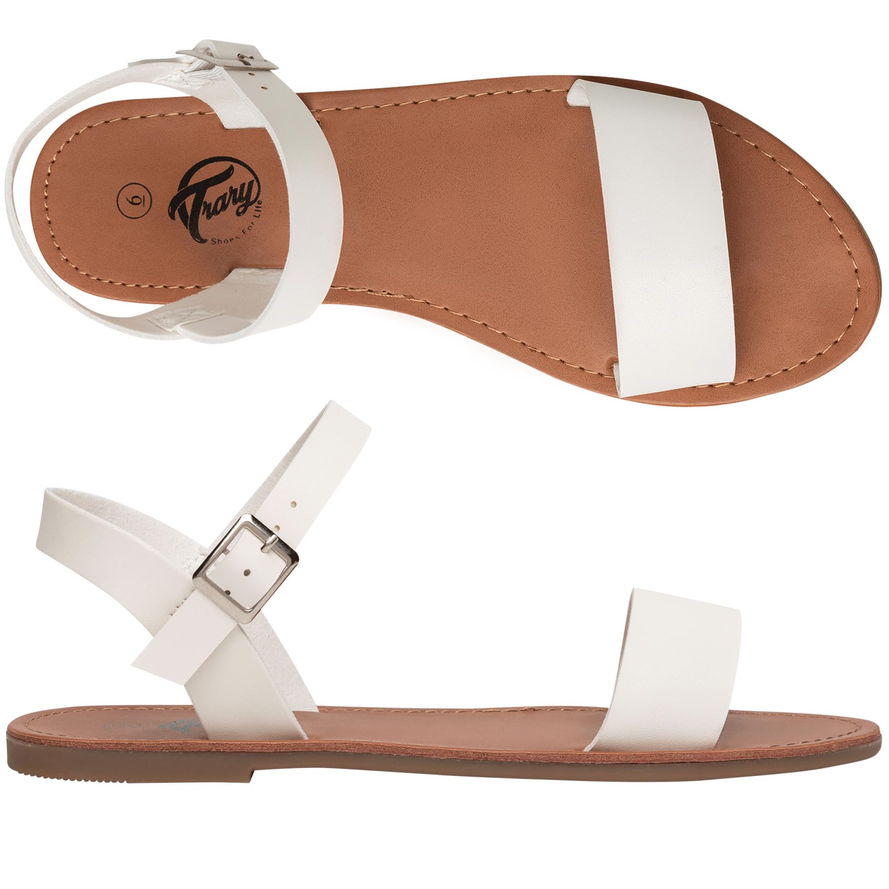 Stylish Women's Leather Gladiator Sandals with Adjustable Metal Buckle - Comfortable Two-Tone Open Toe Flat Sandals for Summer, Weddings & Casual Outings