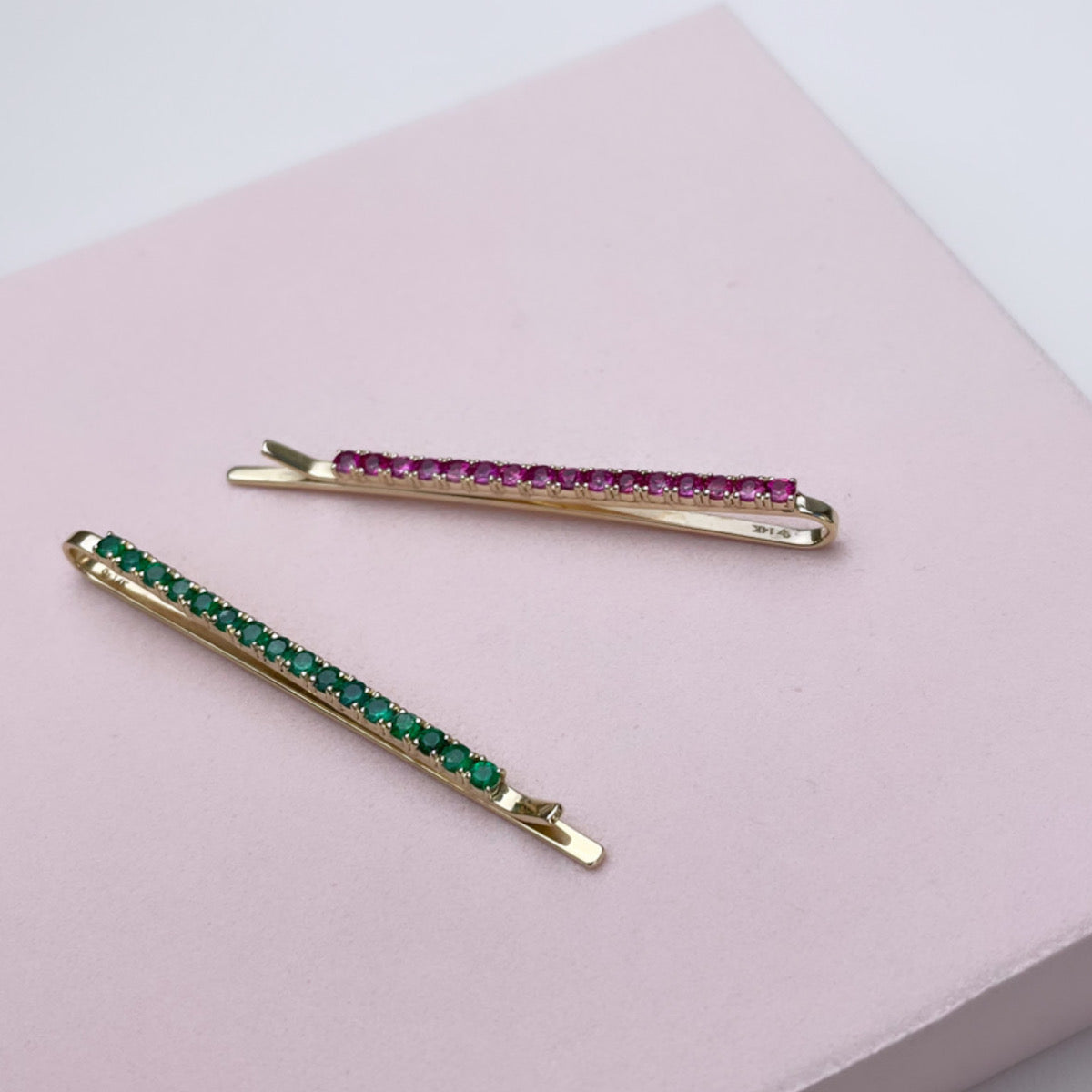 Exquisite Pink Sapphire & 14K Yellow Gold Hair Pin – Elegant Bridal Hair Accessory for Weddings & Special Occasions