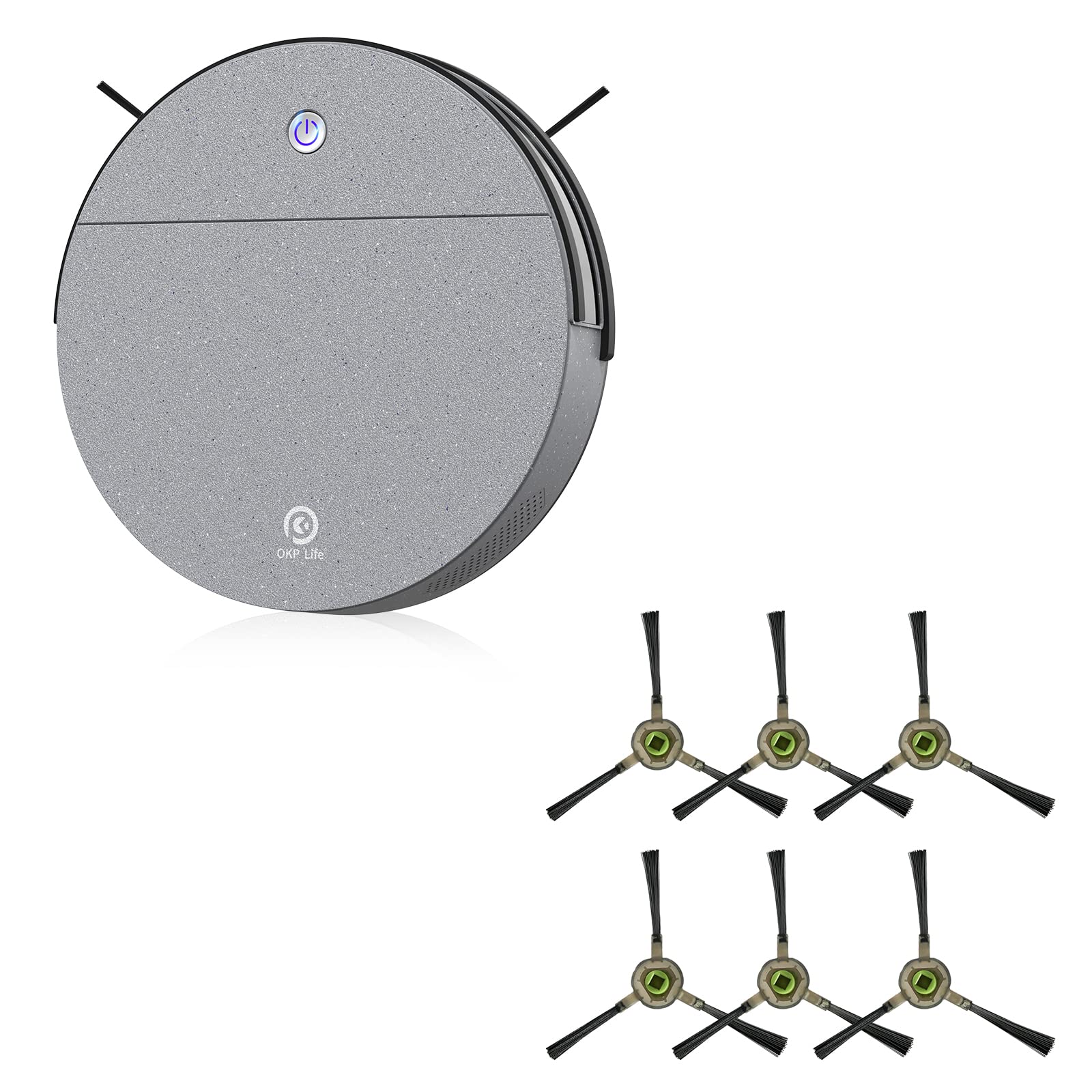 OKP K4 Robotic Vacuum Cleaner with Smart Mapping, Strong Suction & Self-Charging - Includes 6 Replacement Side Brushes - Perfect for Hardwood Floors, Carpets & Pet Hair Cleaning