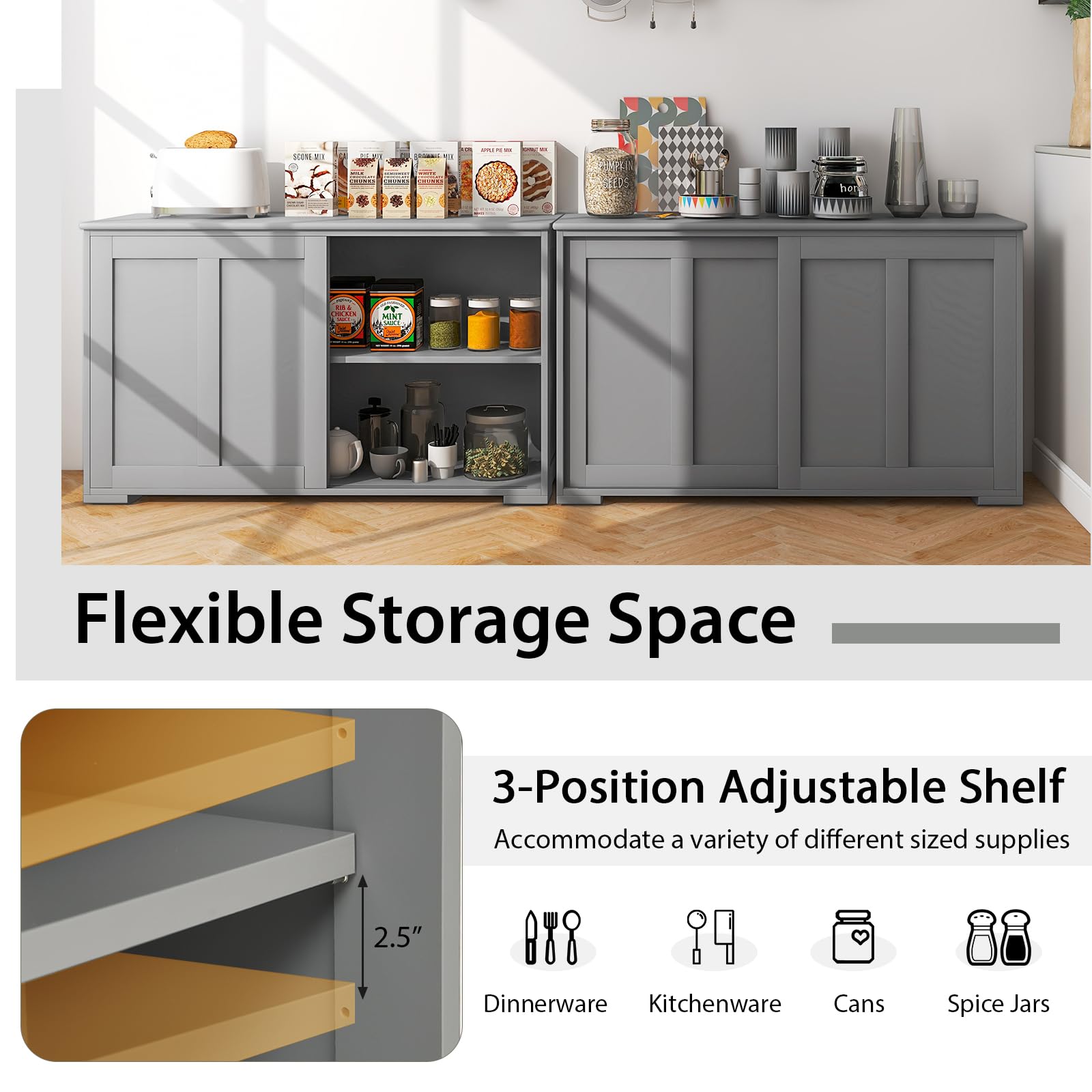 Costzon Wooden Sideboard Buffet Cabinet with Adjustable Shelf & Sliding Barn Door - Kitchen Storage Cabinet, Coffee Bar Console Table for Living Room, Dining Room, Hallway - Perfect for Home Organization & Entertaining (Grey)