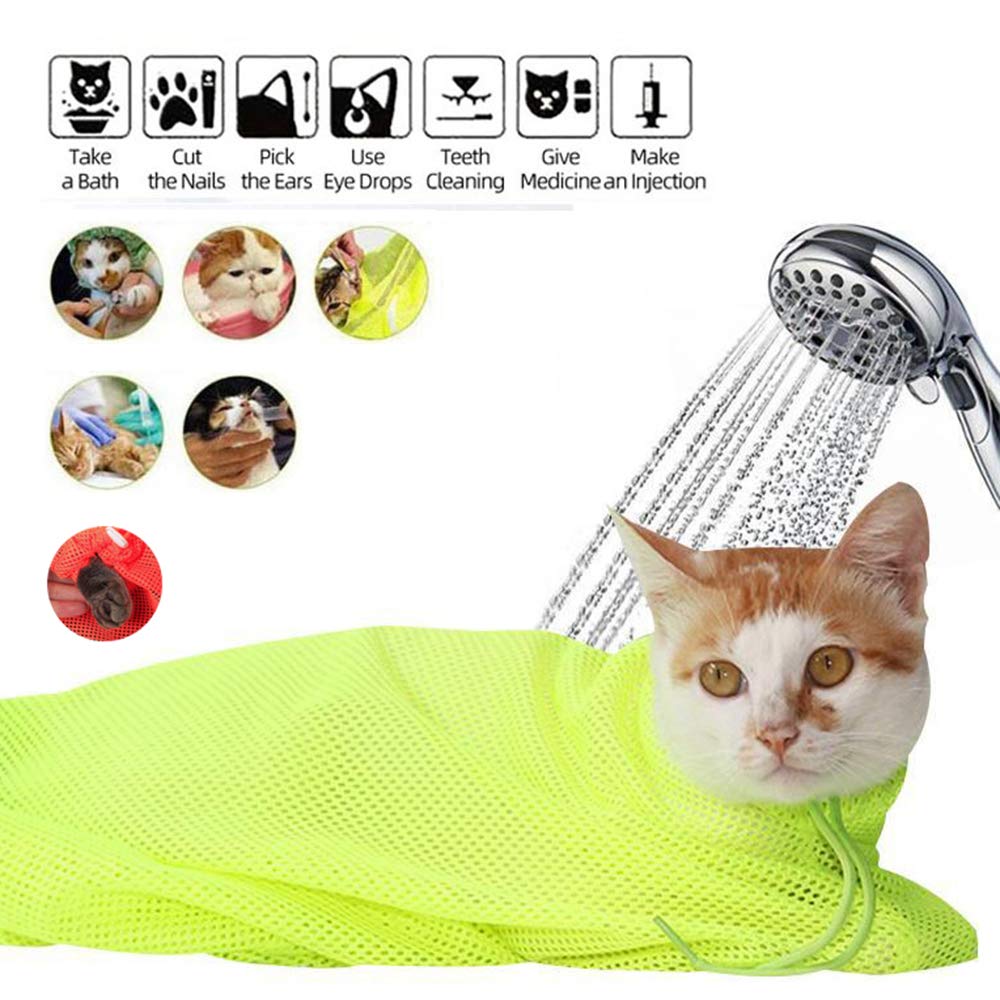 Cat Grooming Bag - Bite Resistant Mesh Bathing Bag for Cats & Small Dogs - Yellow Polyester Pet Shower Washing Bag with Scratching Protection - Perfect for Stress-Free Bathing, Nail Trimming & Vet Visits