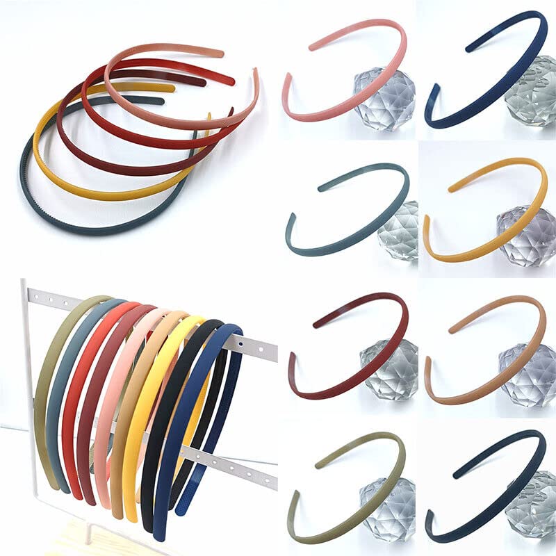 BAKEFY 10-Piece Matte Plastic Headbands for Women & Girls - 6mm Thin Non-Slip Hair Bands with Comb Teeth (10 Colors) - Bulk Plain Headbands for DIY, School, Work & Everyday Styling