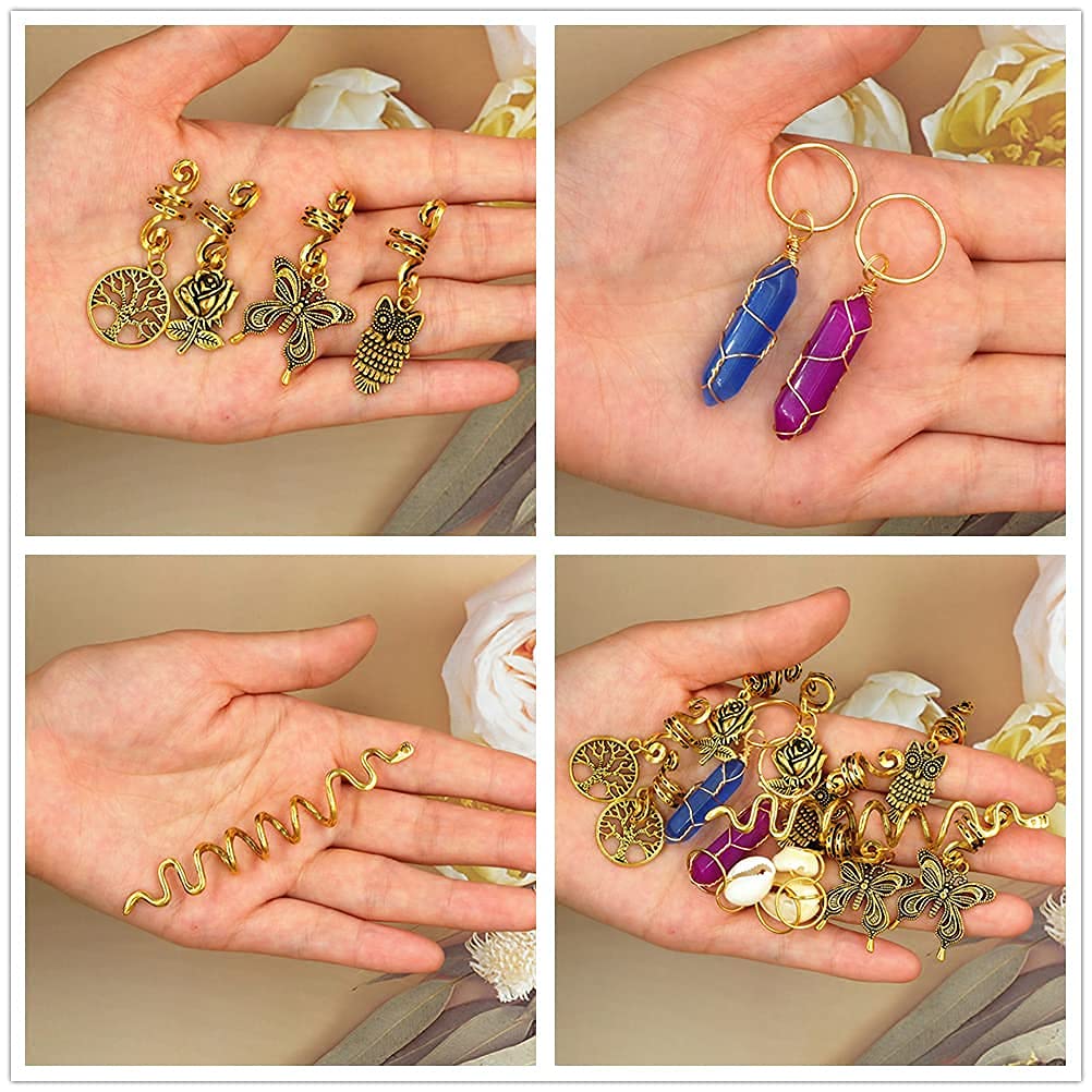 125 Pcs Dreadlocks Hair Jewelry Set for Women - Crystal Gemstone Pendants & Rings for Braids, Boho Hair Accessories | Perfect for Festivals, Parties & Everyday Style