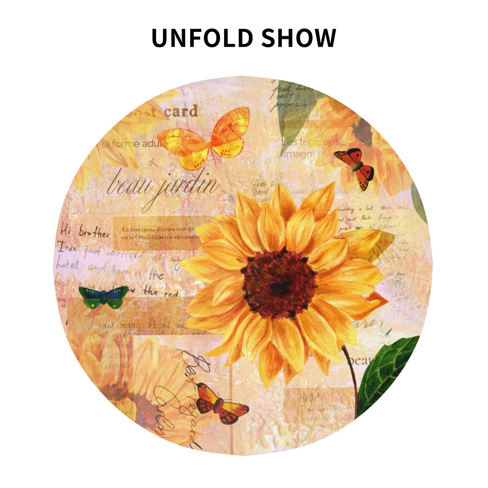 Vintage Sunflower Butterfly Round Tablecloth - 60 Inch Washable Thick Table Cover for Kitchen, Dining Room, Party Decor | Perfect for Daily Use, Outdoor Picnics, Holiday Gatherings & Home Decoration | Ideal for Farmhouse Style, Wedding Reception, and Spring Tea Party Decorations