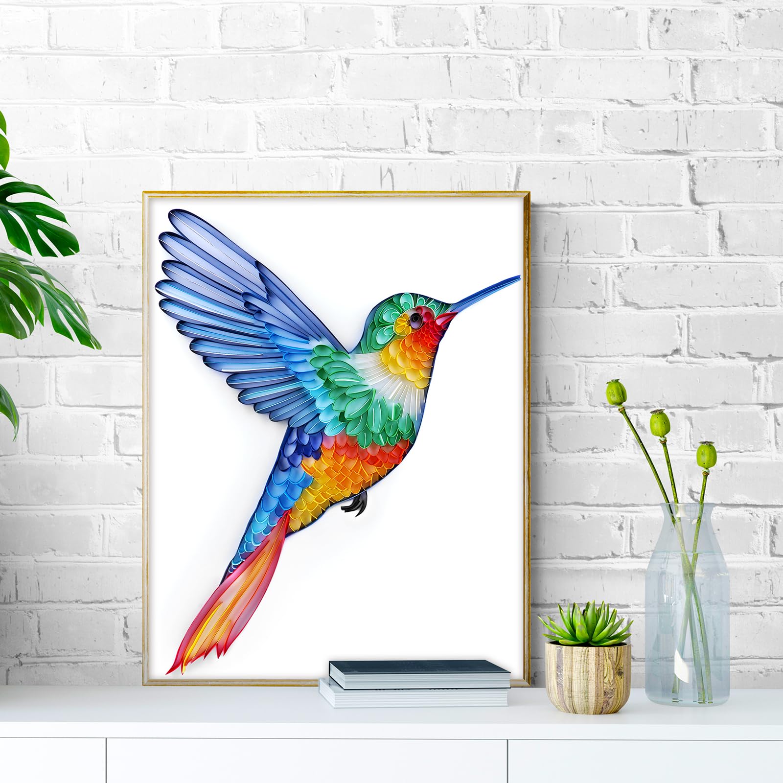 Quilling Kit for Adults Beginners - 8x10in Hummingbird Paper Filigree Art with Tools & Manual | DIY Wall Decor Craft Kit for Home & Office | Perfect Gift for Artists & Craft Lovers