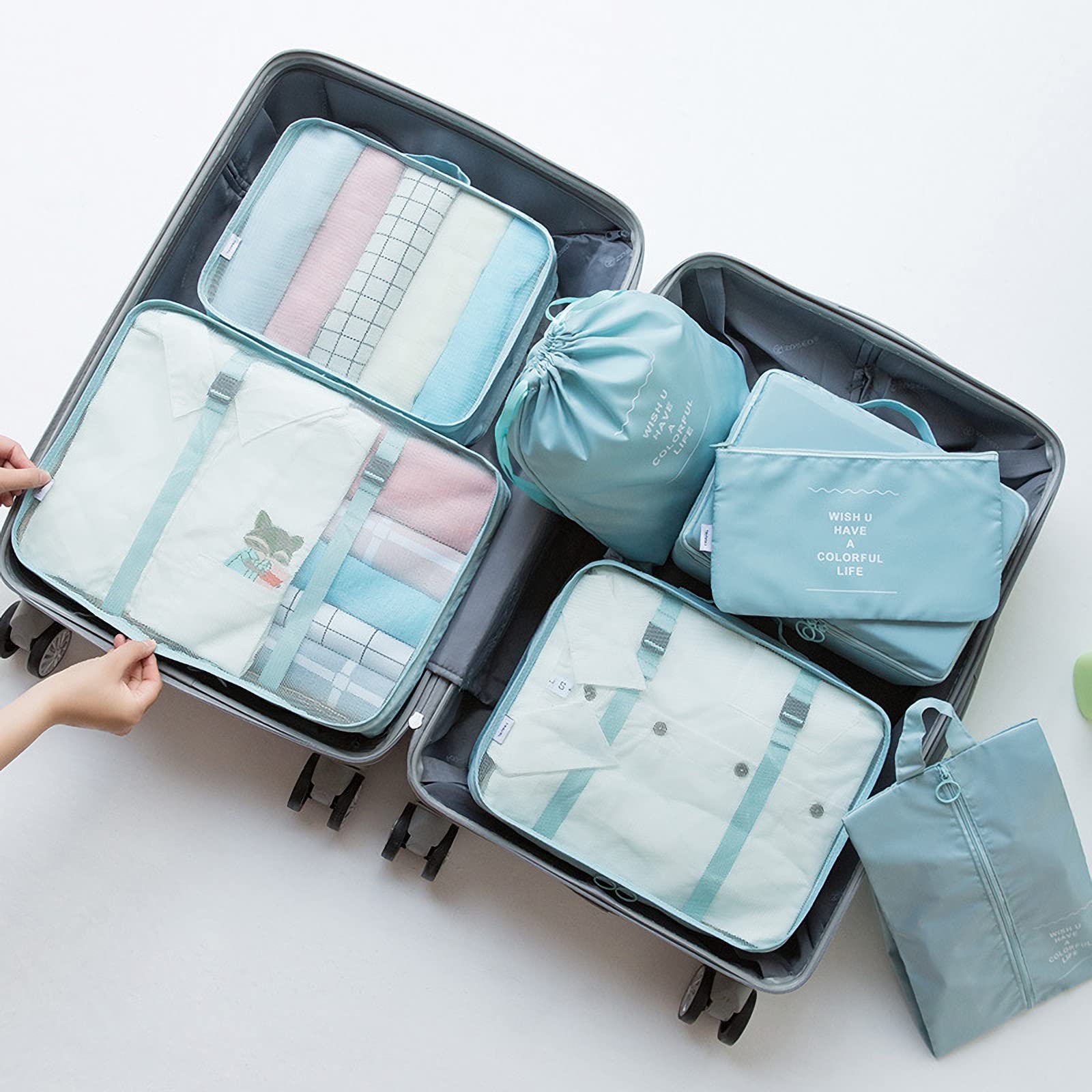Niwlix Blue Nylon Travel Organizer Set - 3 Pack Packing Cubes for Clothes & Accessories, 21cm Lightweight Luggage Organizers for Women & Men - Perfect for Vacation, Business Trips & Weekend Getaways