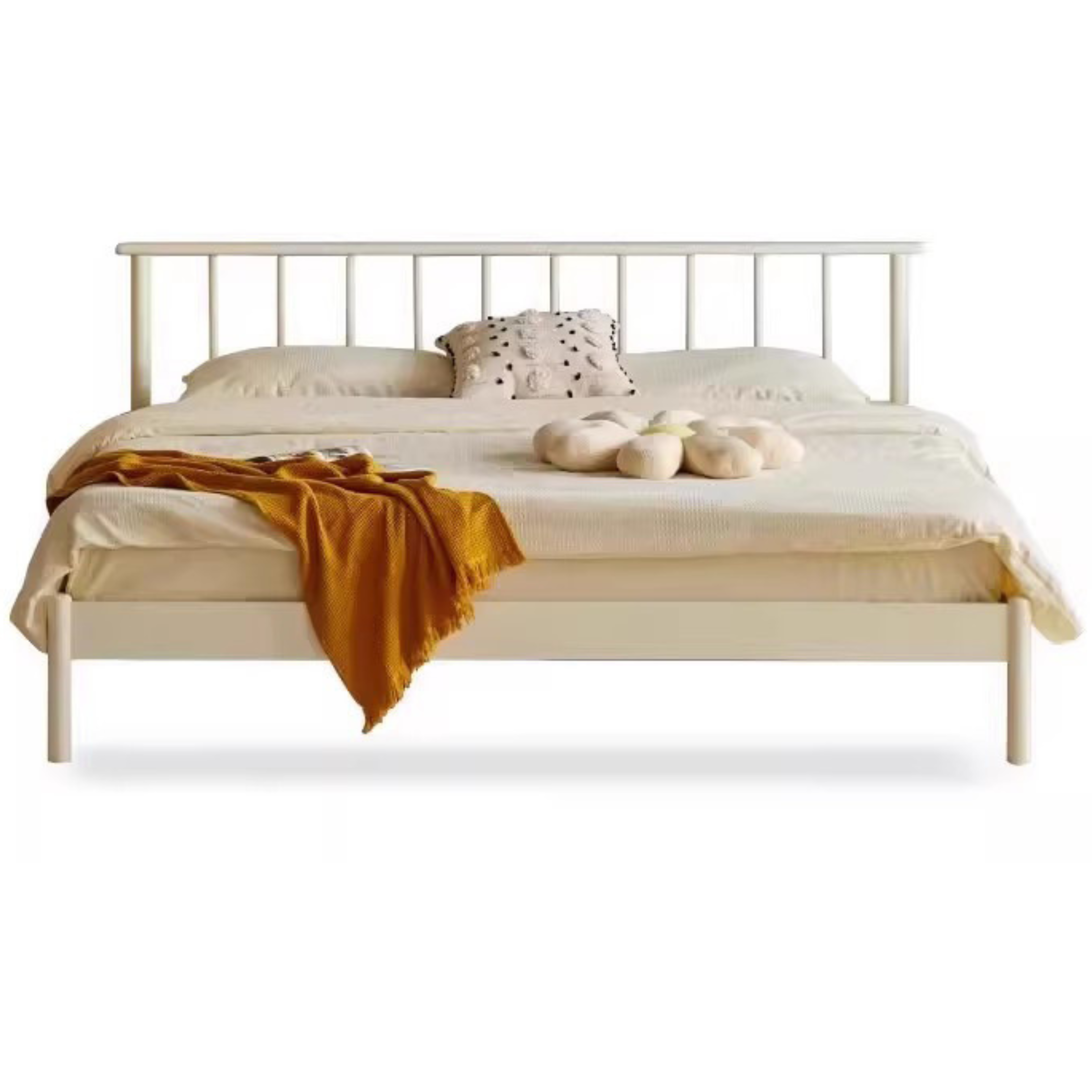 Solid Pine Wood Bed - Nordic Light Luxury White Bed Frame for Master Bedroom, Guest Room & Modern Home Decor