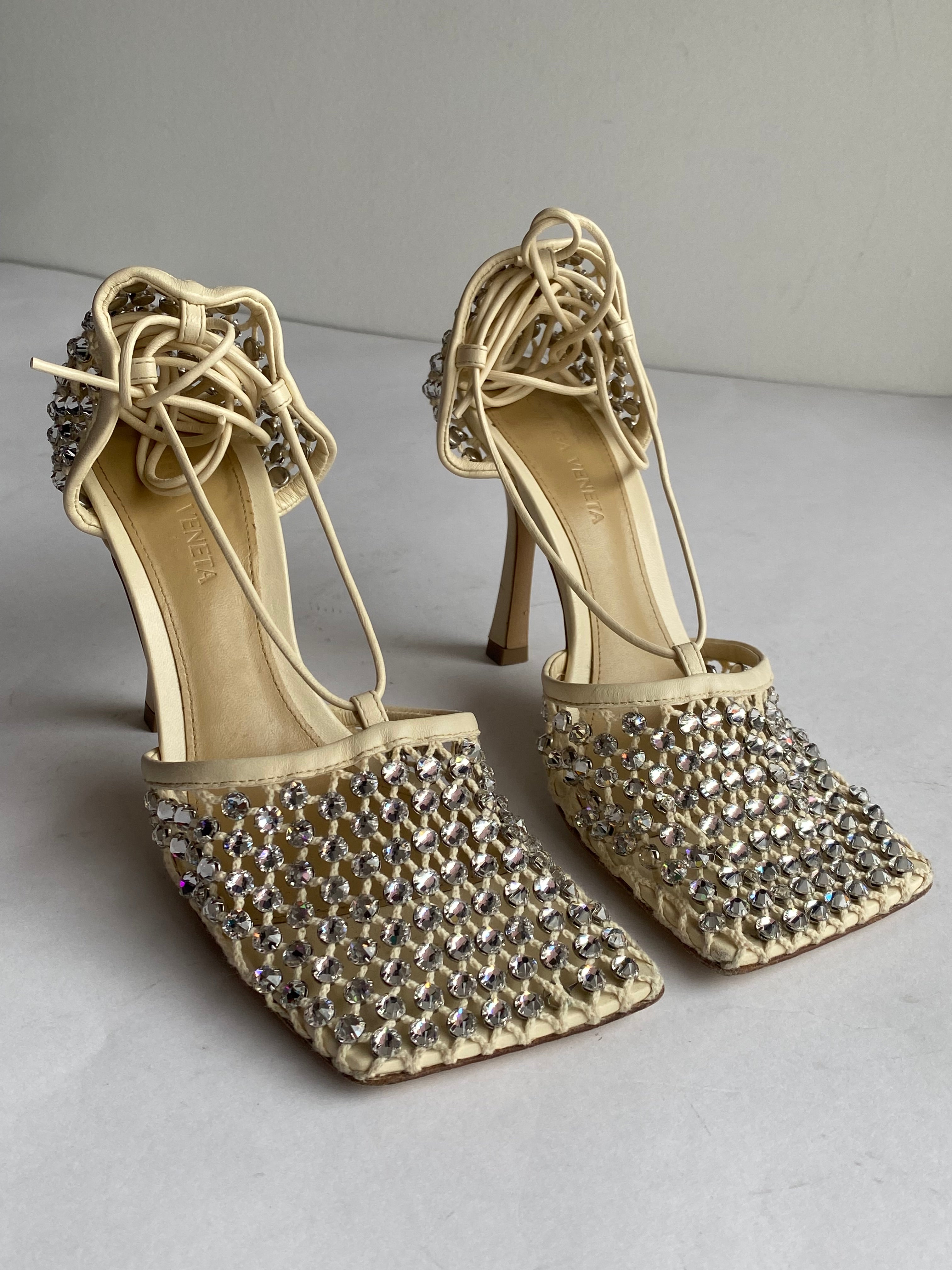 Bottega Veneta Crystal Mesh Wrap Tie Heels - Women's Size 36.5 Luxury Designer Pumps for Weddings, Parties & Evening Events