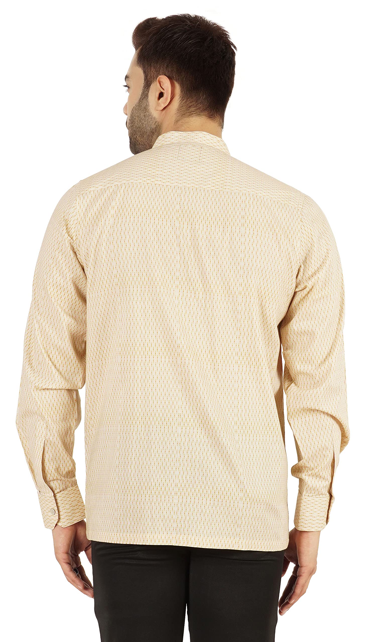 BESTMAN Men's Printed Mandarin Collar Long Sleeve Shirt - Office Wear & Business Casual Regular Fit Button Down Shirt for Work, Meetings, and Formal Occasions