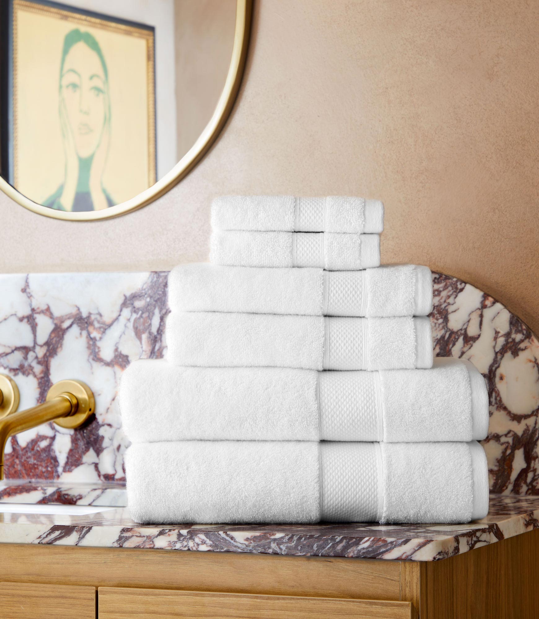 Luxury Diamond Towel Set - 6-Piece 100% Cotton Bath Towels, Hand Towels & Washcloths - Soft, Absorbent & Quick-Drying for Spa, Bathroom & Hotel Use