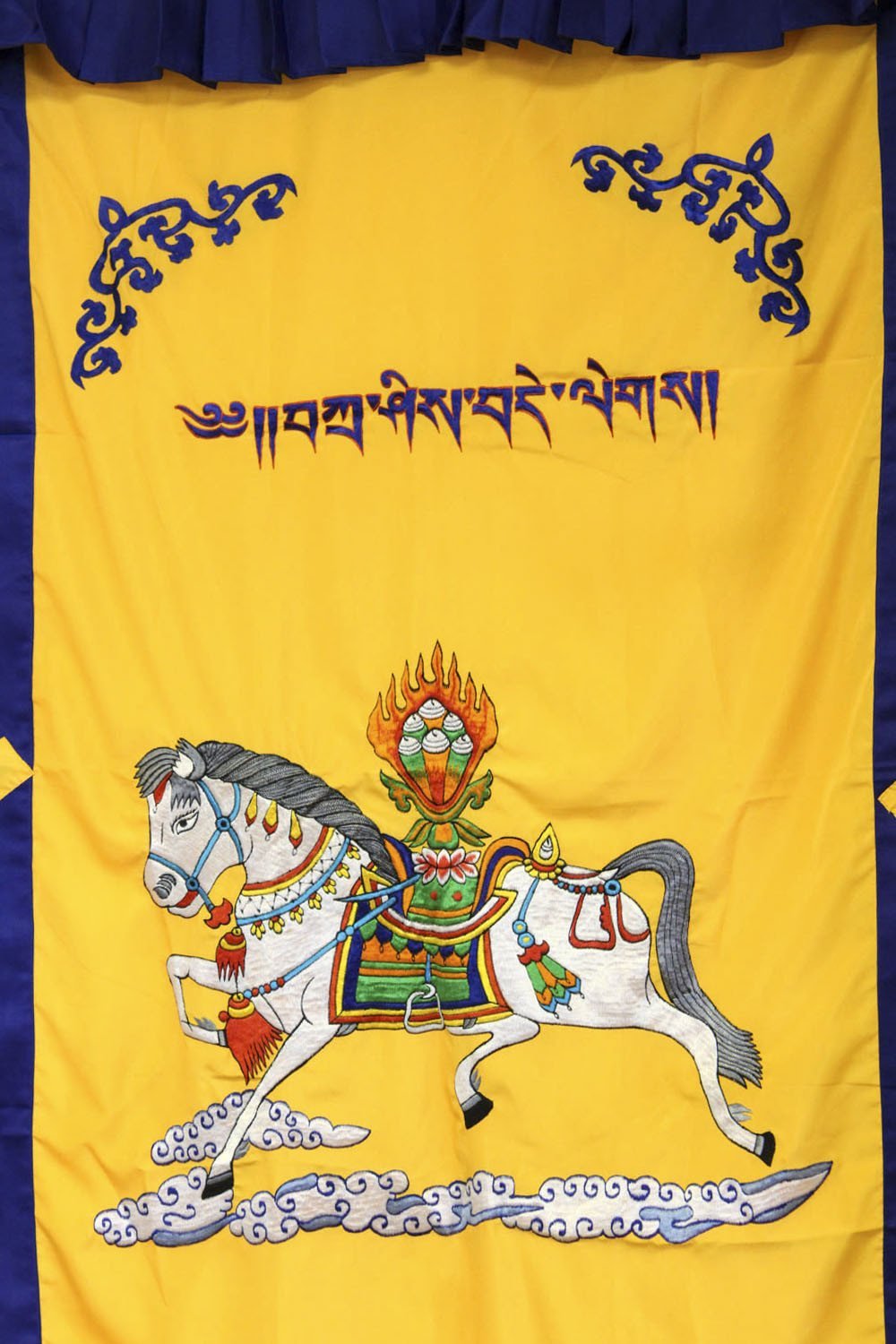 Golden Yellow Windhorse Door Curtain - Tibetan Prayer Flag Design for Home Decor & Spiritual Protection | Perfect for Living Room, Bedroom, or Entryway