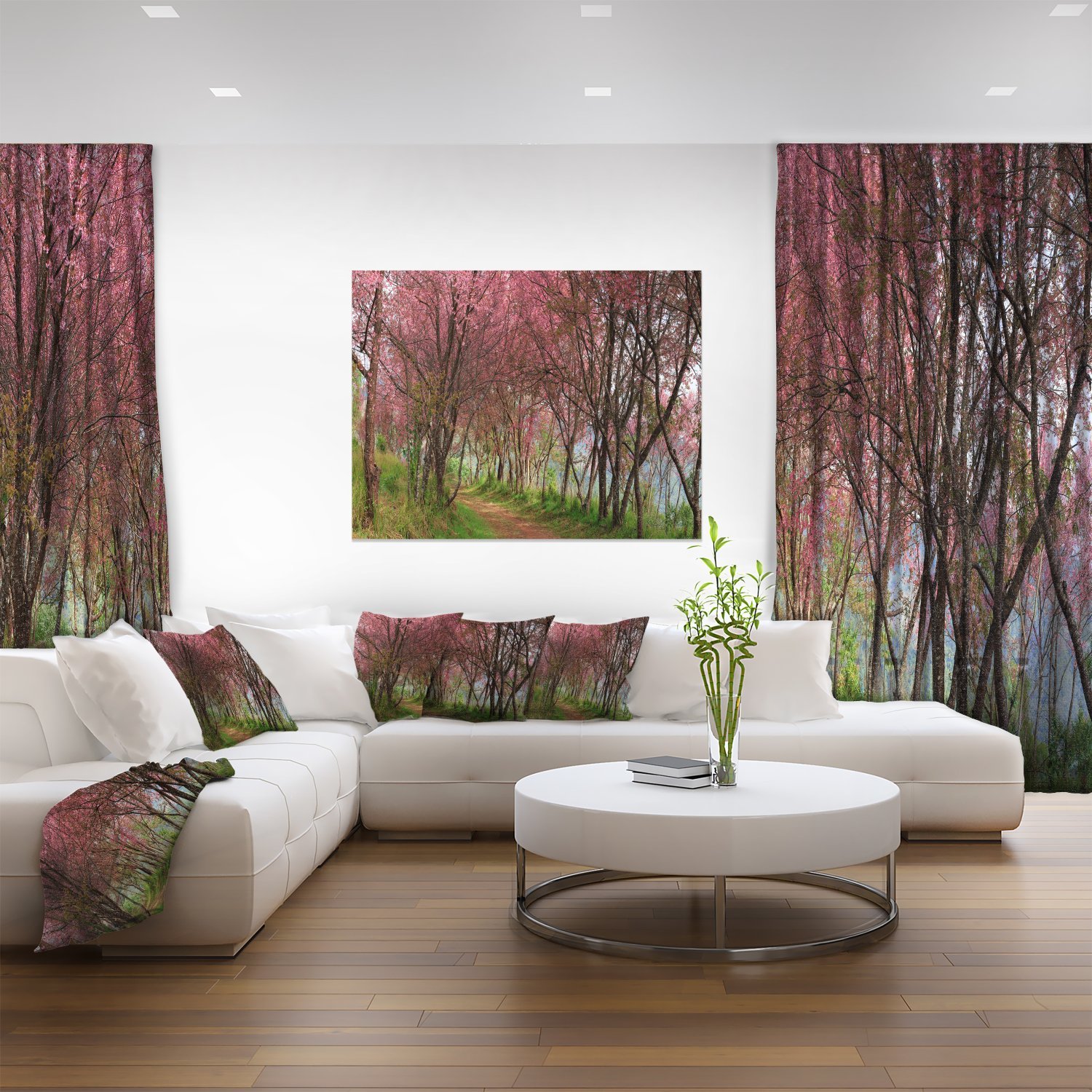 Stunning Sakura Pink Cherry Blossom Flowers Thailand Landscape Canvas Wall Art Print - Perfect for Living Room, Bedroom & Office Decor