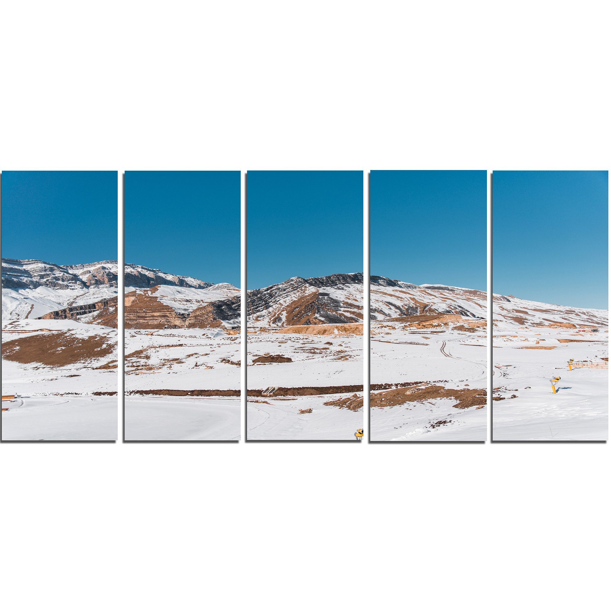 Azerbaijan Winter Mountains Landscape Metal Wall Art - 5 Panel Modern Home Decor - 60x28 Inches - MT7179 - Perfect for Living Room, Bedroom & Office Decor