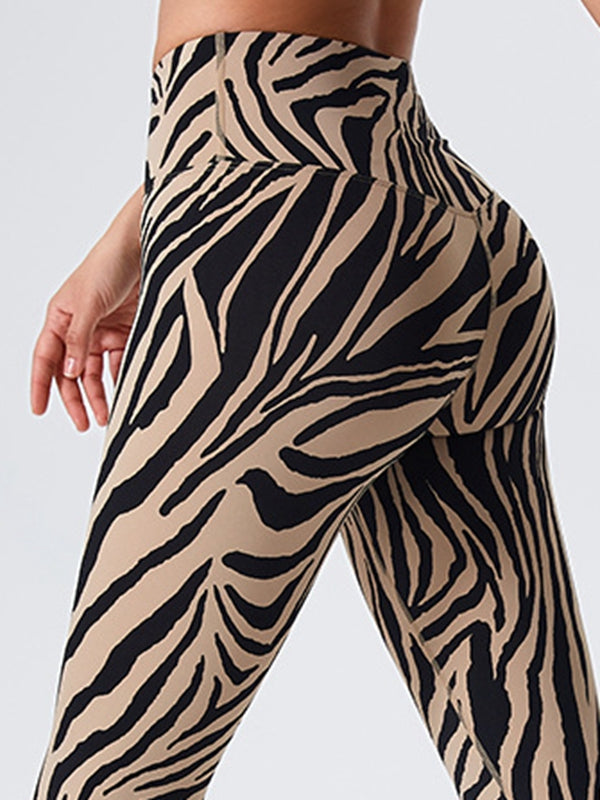 ZASUWA Women's High Waisted Zebra Print Scrunch Butt Lifting Leggings - Yoga, Workout, Running & Gym Fitness Activewear