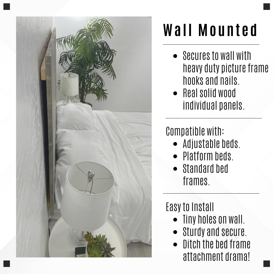Solid Wood Headboard King Size - Gray Fog Oil Finish with Smooth Natural Wood Grain, Wall-Mounted Adjustable Height Panel - Rustic Coastal Bedroom Decor for Master Suite & Guest Rooms - Durable Built-to-Last Headboard for Bedroom Makeover