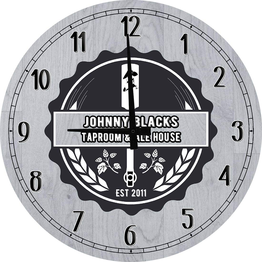 Large 12 Inch Round Wooden Taproom Ale House Wall Clock - Gray Vintage Bar Decor for Home, Pub, or Restaurant Wall Art