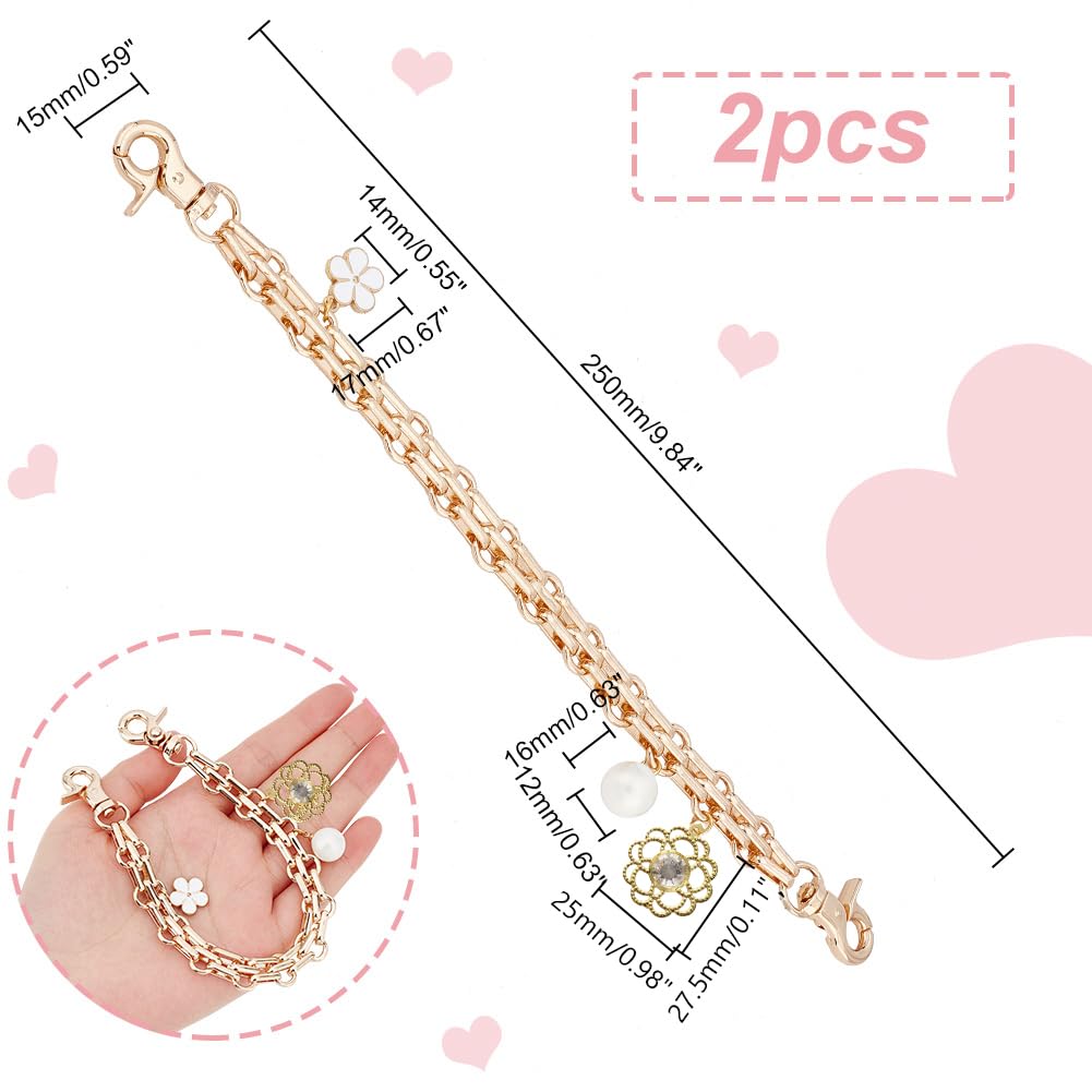 PH PandaHall 2pcs 9.8 Inch Decorative Golden Bag Chains with Flower Pearls Pendants - Purse Extender Strap, Replacement Handle for Women's Crossbody & Shoulder Bags | Perfect for Accessorizing Handbags, Evening Purses & Fashion Outfits