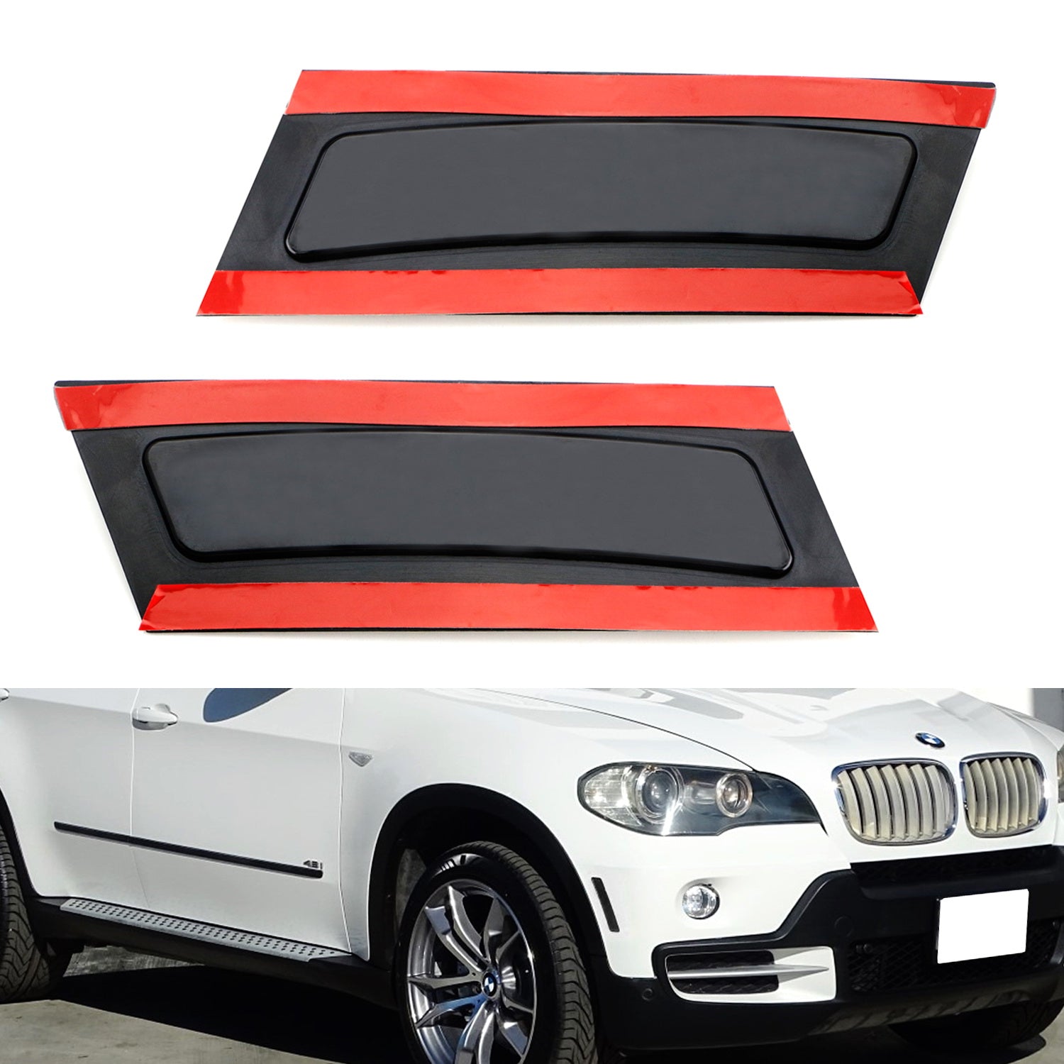 Smoked Lens Front Bumper Side Markers for 2007-2010 BMW E70 X5 Pre-LCI - Euro Black Style - Upgrade Your Car's Appearance for Night Driving & Enhanced Safety