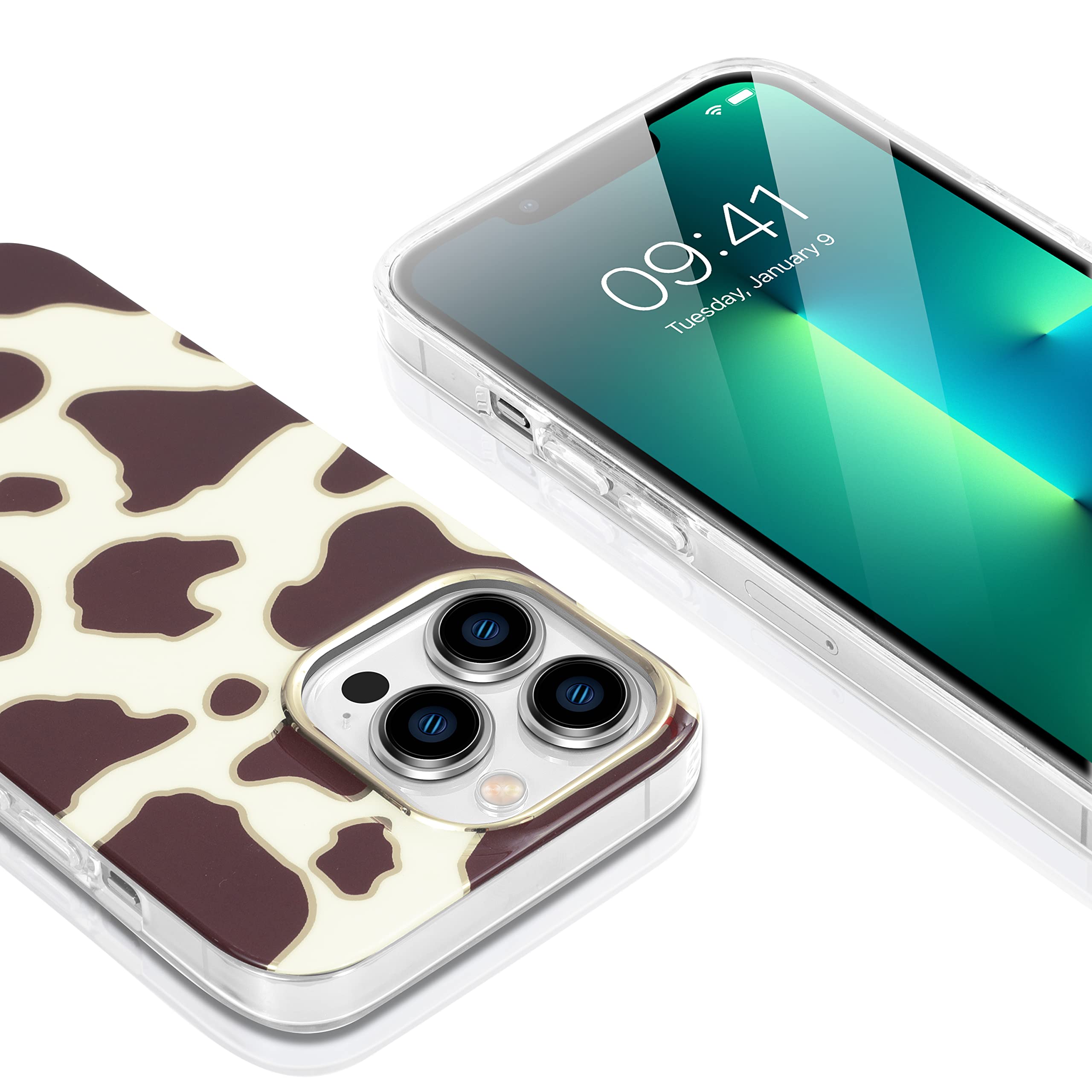 KIQ Cute Gold Cow Print Magnetic Case for iPhone 14/13 Pro/13 (6.1 Inch) - MagSafe Compatible Protective Cover for Women & Girls | Perfect for Daily Use, Work & Travel
