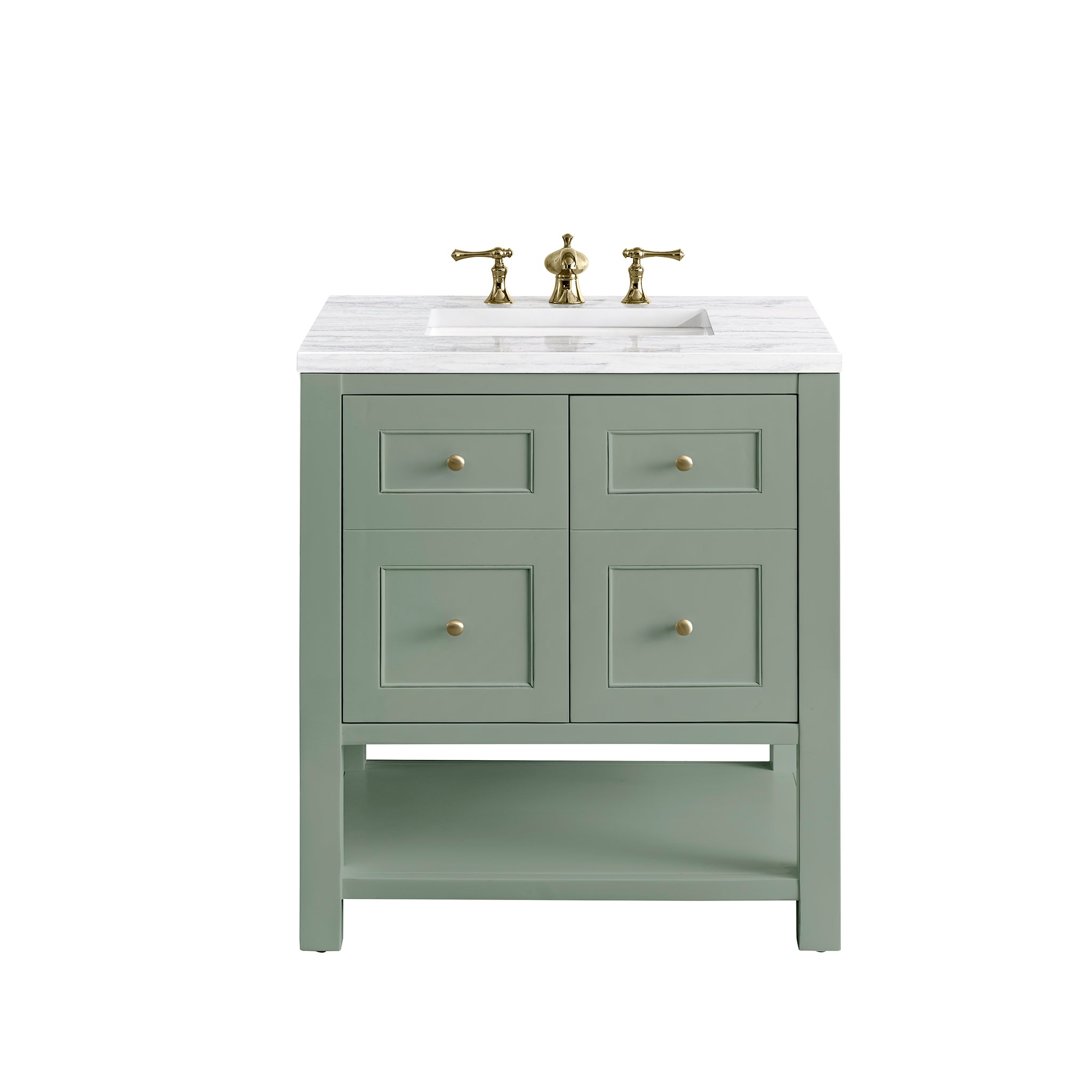Breckenridge 30 Inch Single Bathroom Vanity with Smokey Celadon Finish and 3CM Arctic Fall Quartz Top - Perfect for Modern Bathroom Remodeling and Home Renovation Projects