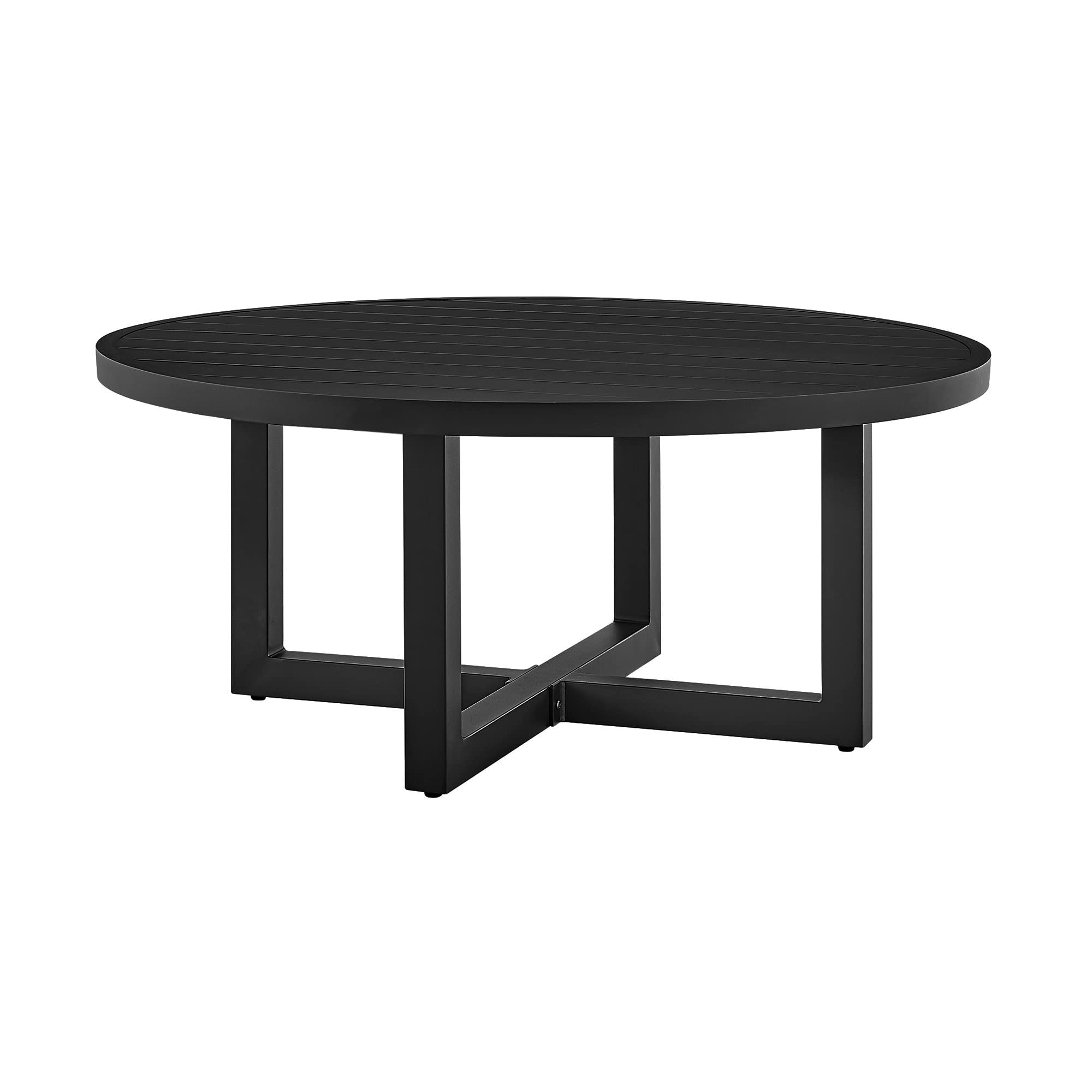 Armen Living Argiope Outdoor Round Coffee Table - Black Aluminum Patio Furniture for Garden, Poolside & Backyard Decor