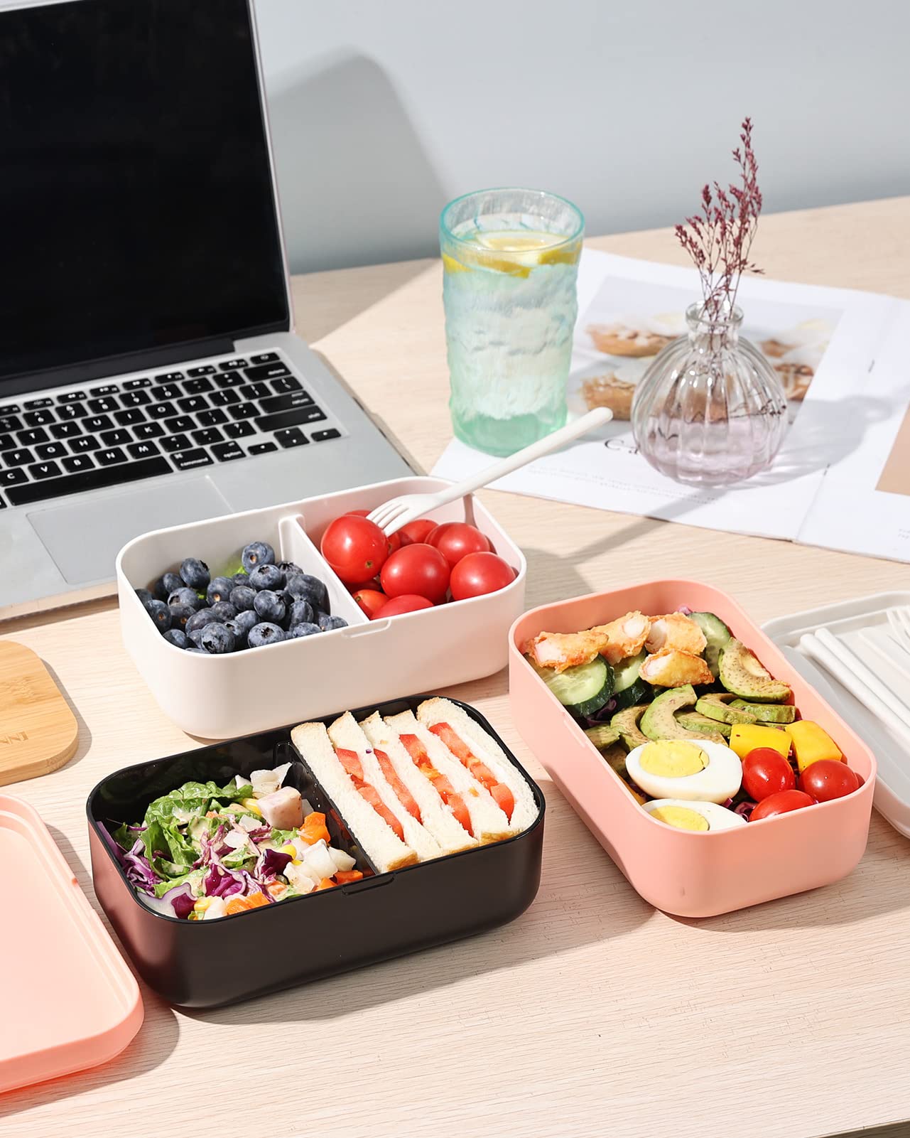 Eco-Friendly Bento Box Lunch Container for Adults - Natural Bamboo Lid with Cutlery & Chopsticks | Microwave & Dishwasher Safe | BPA-Free & Leakproof | Perfect for Office, School, Picnics & Meal Prep