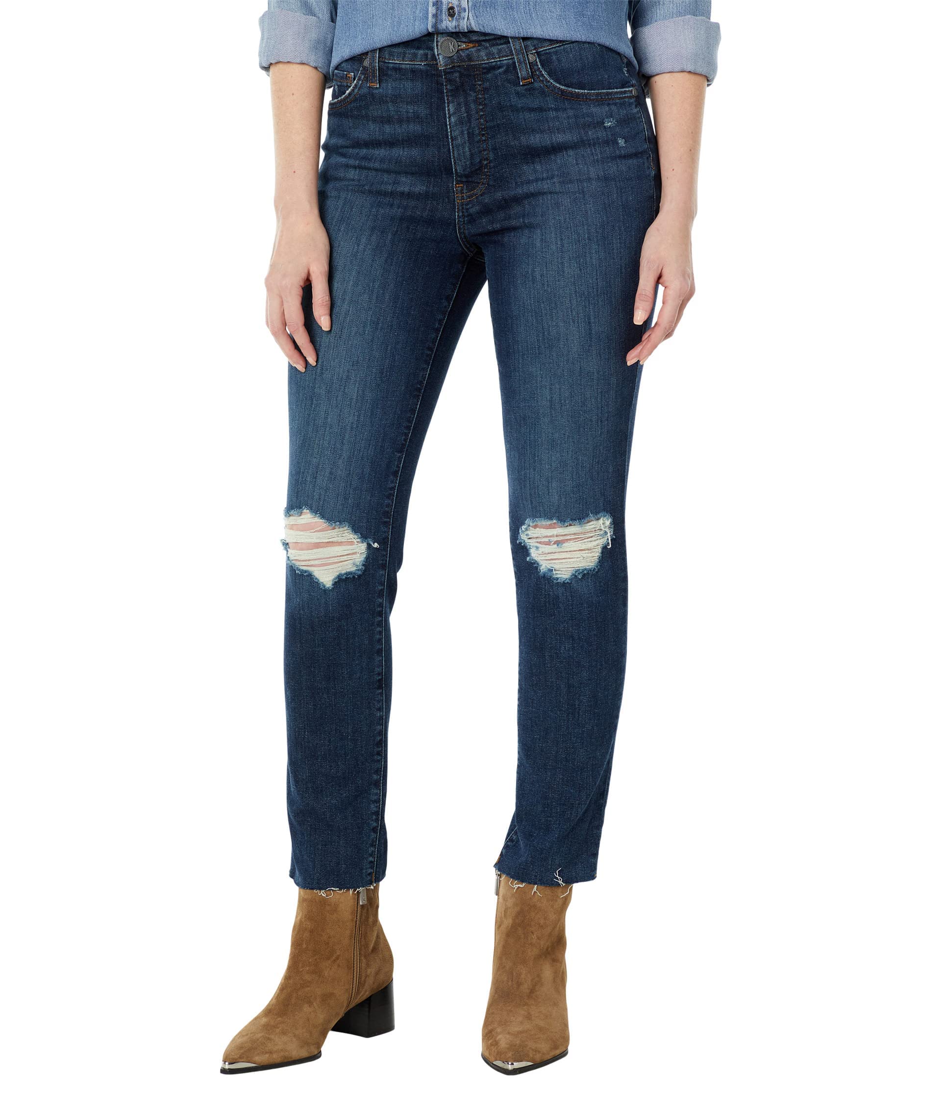 KUT from the Kloth Reese High-Rise Fabric AB Ankle Straight Raw Hem Jeans for Women | Comfortable Stretch Denim Pants | Perfect for Casual Wear, Office & Date Nights