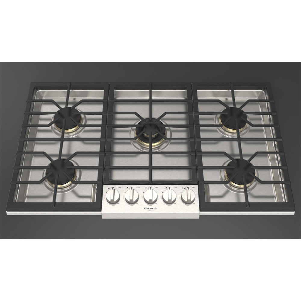Fulgor Milano 36 Inch 600 Series 5-Burner Gas Cooktop in Stainless Steel (F6PGK365S1) - Perfect for Modern Kitchens & Professional Cooking