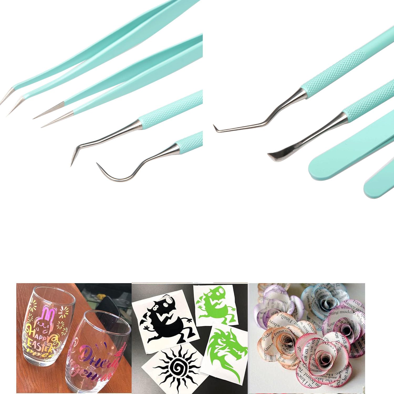 MUZOCT 4Pcs Vinyl Weeding Tool Kit - Stainless Steel Craft Weeder, Hook, Pick & Tweezers Set with Storage Case - Perfect for Vinyl Cutting, Sign Making & DIY Craft Projects