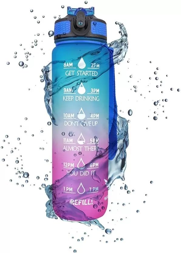 Satya Tech 1L Motivational Water Bottle with Time Marker & Straw - BPA-Free, Non-Toxic, Leak-Proof - Perfect for Office, Gym, Sports & Outdoor Activities
