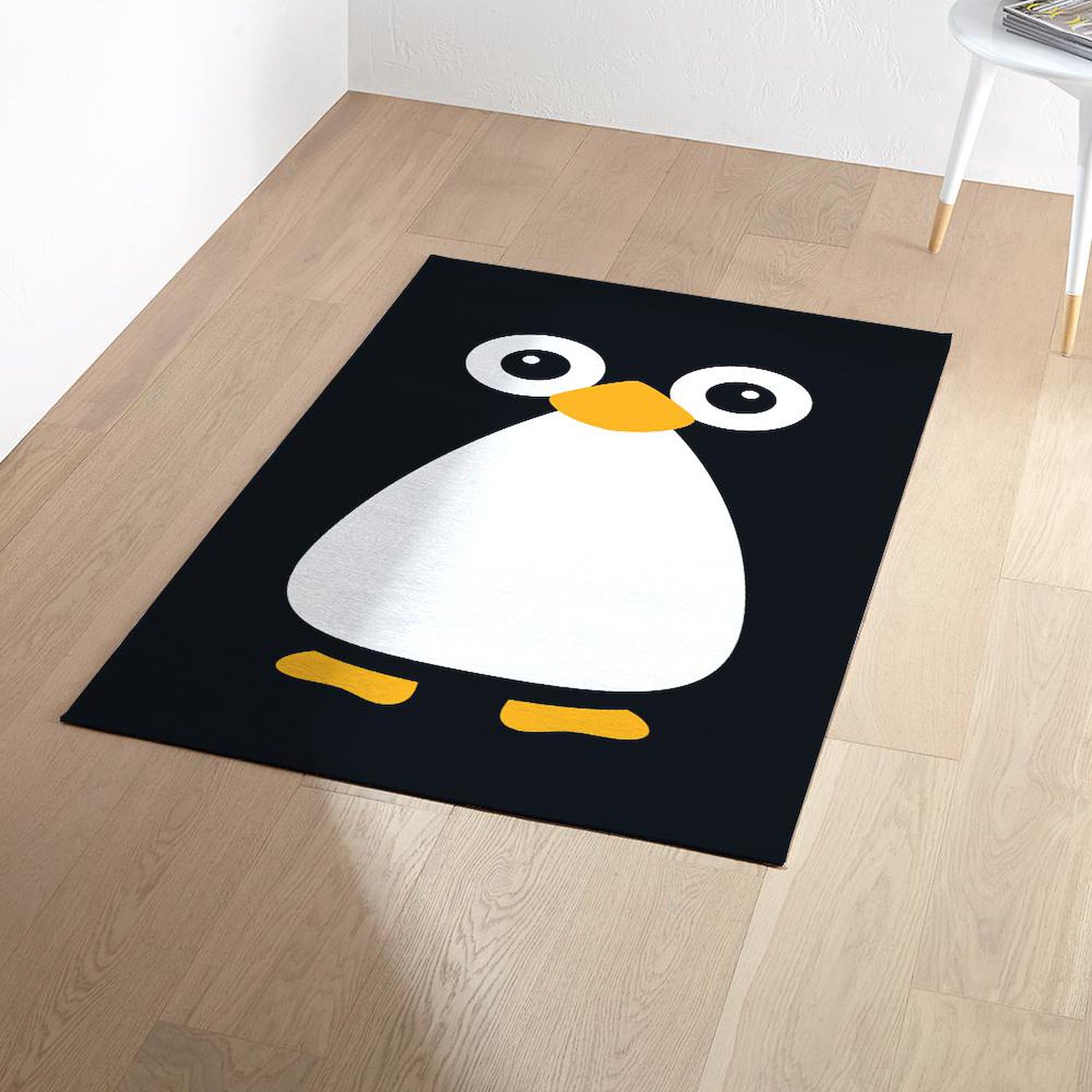 Cute Vector Penguin 3'X5' Non-Slip Area Rug - Soft Decorative Throw Rug for Living Room, Bedroom & Nursery - Machine Washable Fabric Rug for Home Decor