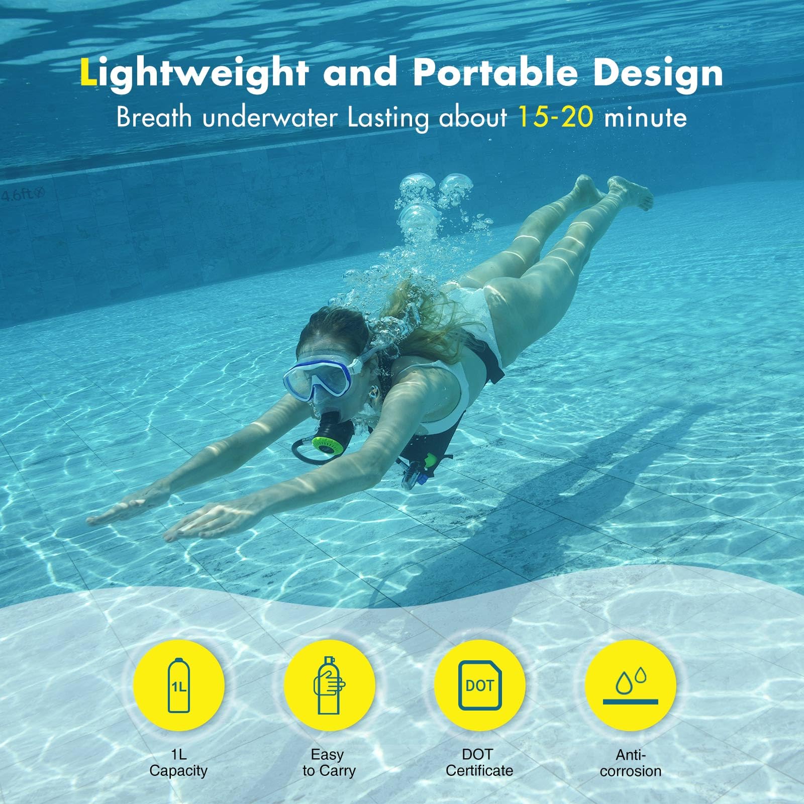 1L Mini Scuba Tank - Portable Emergency Oxygen Tank for Diving, Snorkeling, Fishing & Boat Repair | Compact Scuba Gear for Rescue, Underwater Exploration & Marine Activities