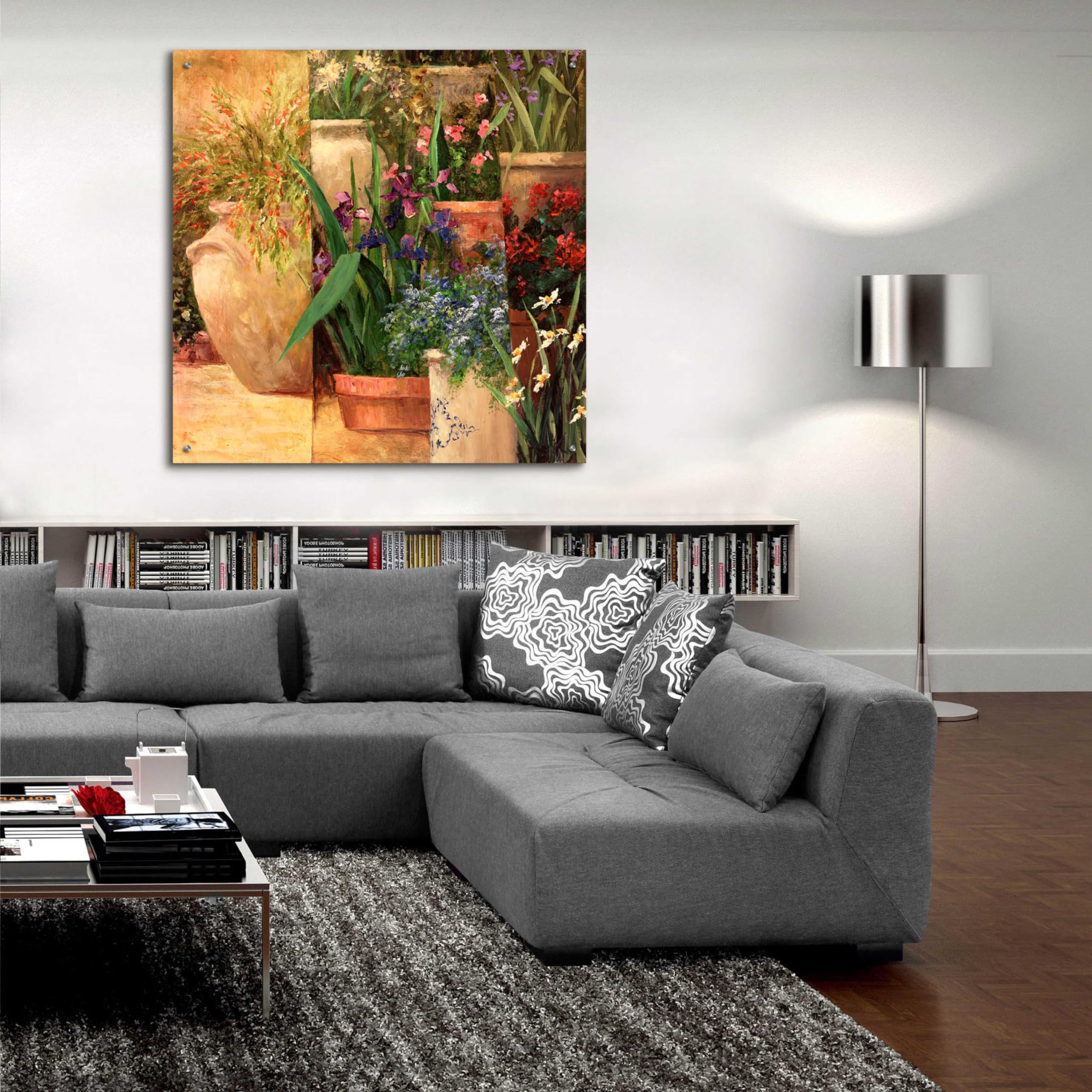 Epic Art 'Flower Pots Left' by Art Fronckowiak - 36x36 Inch Acrylic Glass Wall Decor - Modern Abstract Painting for Living Room, Bedroom & Office