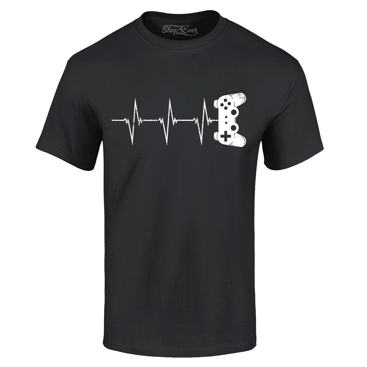 Shop4Ever Gamer Heartbeat Graphic T-Shirt - Cool Gaming Tee for Men & Women - Perfect for Esports, Streamers & Casual Wear