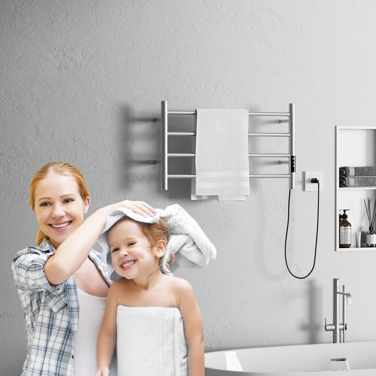 Fast Heating Smart Towel Warmer with Touch Screen Timer - Plug-in Wall Mounted Bathroom Towel Heater Rack in Brushed Nickel - Perfect for Spa, Luxury Hotels & Cozy Home Bathrooms