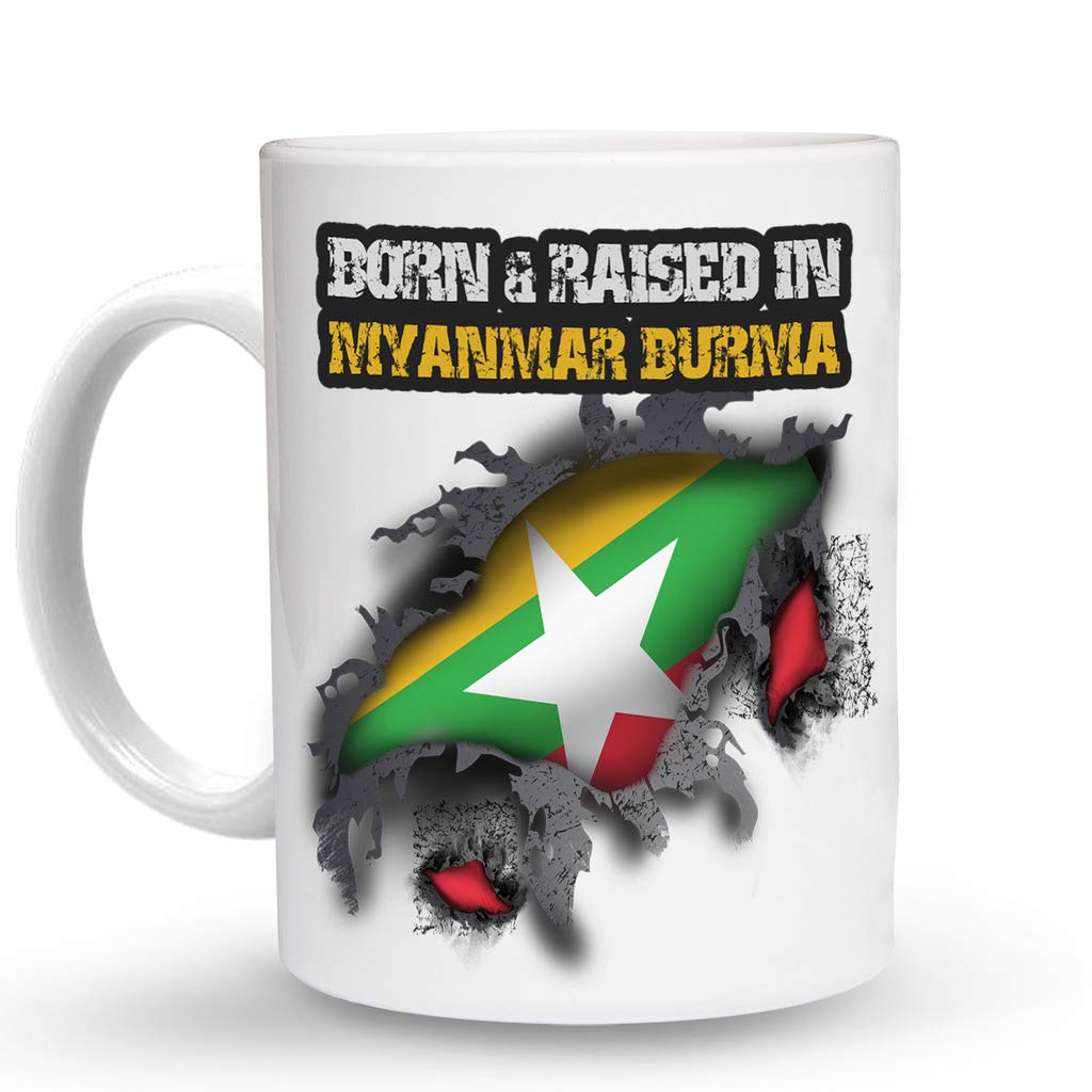 Makoroni - 6 oz Ceramic Espresso Shot Mug with Myanmar Burma Flag Design | Authentic Burmese Souvenir | Perfect for Coffee, Tea & Gifts