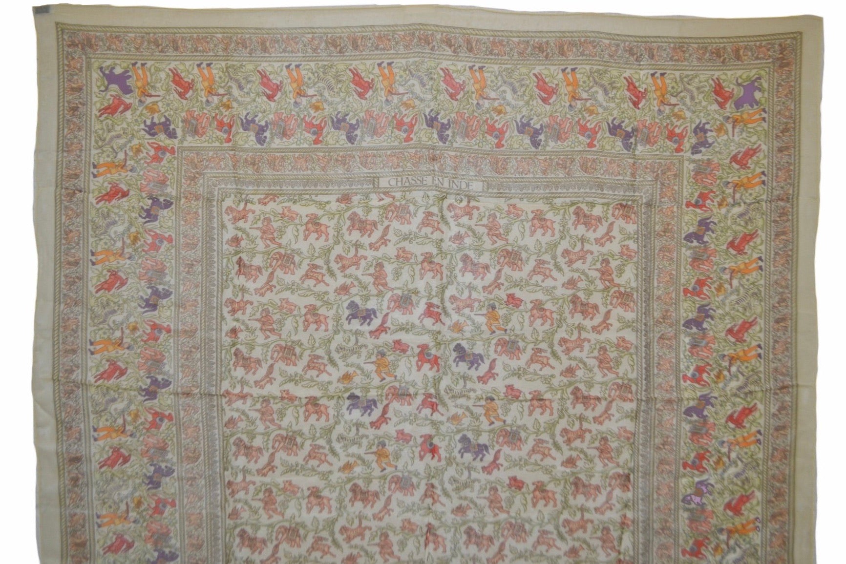Authentic Hermes Beige Horse Chasse En Inde 100% Mousseline Silk Scarf 36