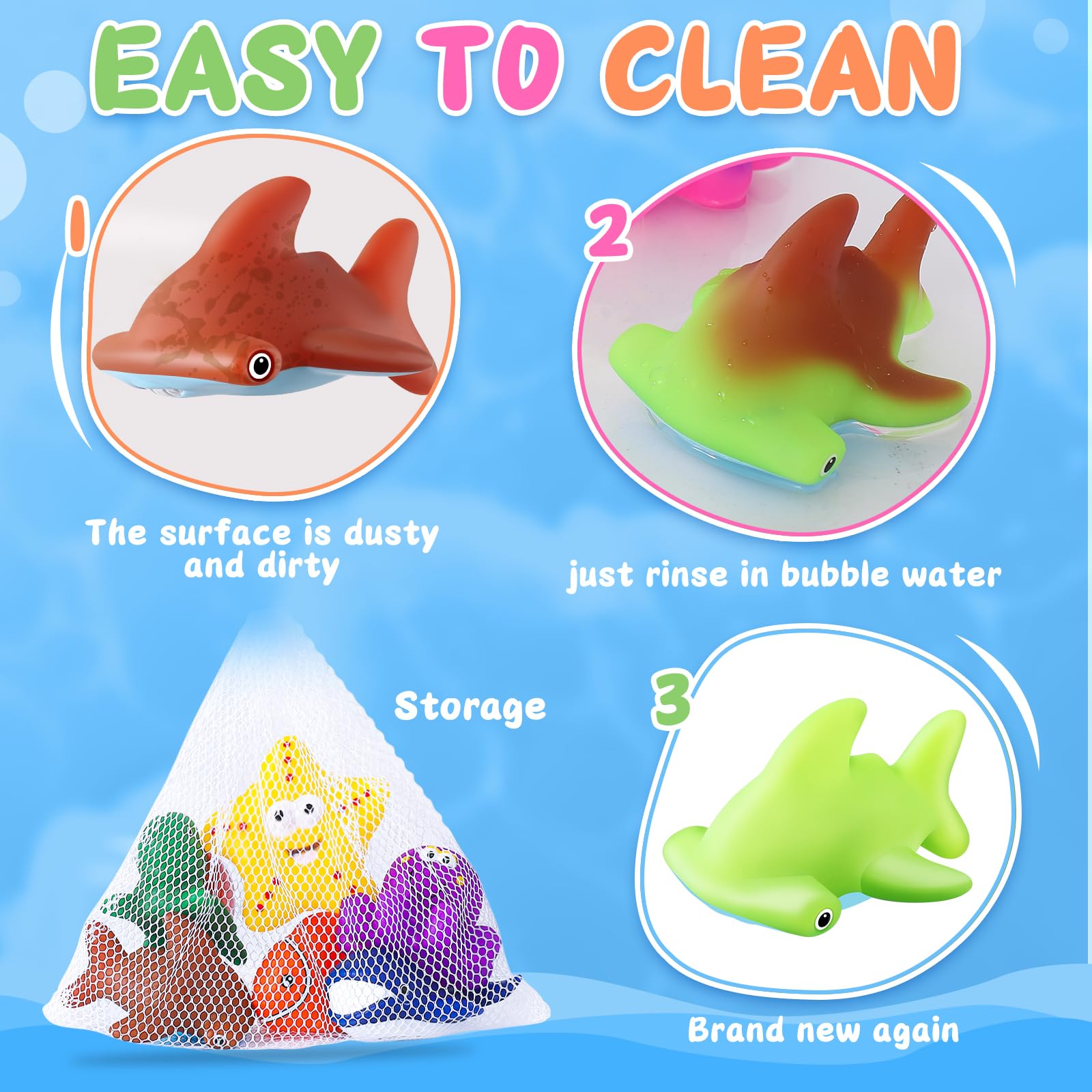 Color Changing Bath Toys for Kids 1-8 - Sea Creatures with Drying Bag - Perfect for Pool, Beach & Easter Gifts